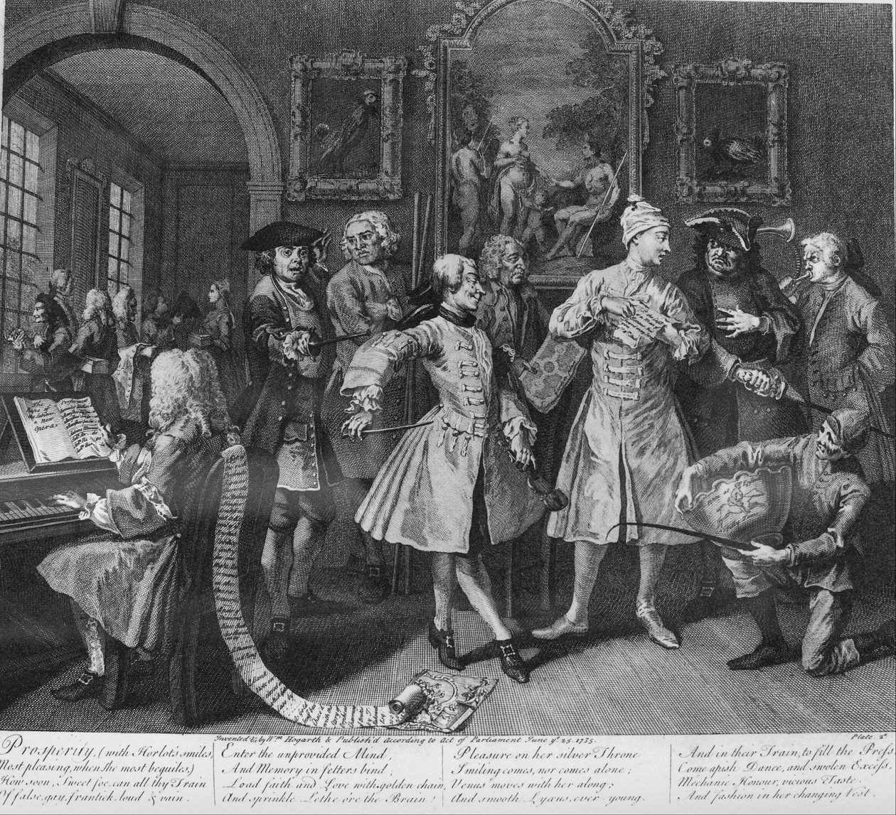 A Rakes Progress, plate 2, omgitt av kunstnere og professorer av William Hogarth