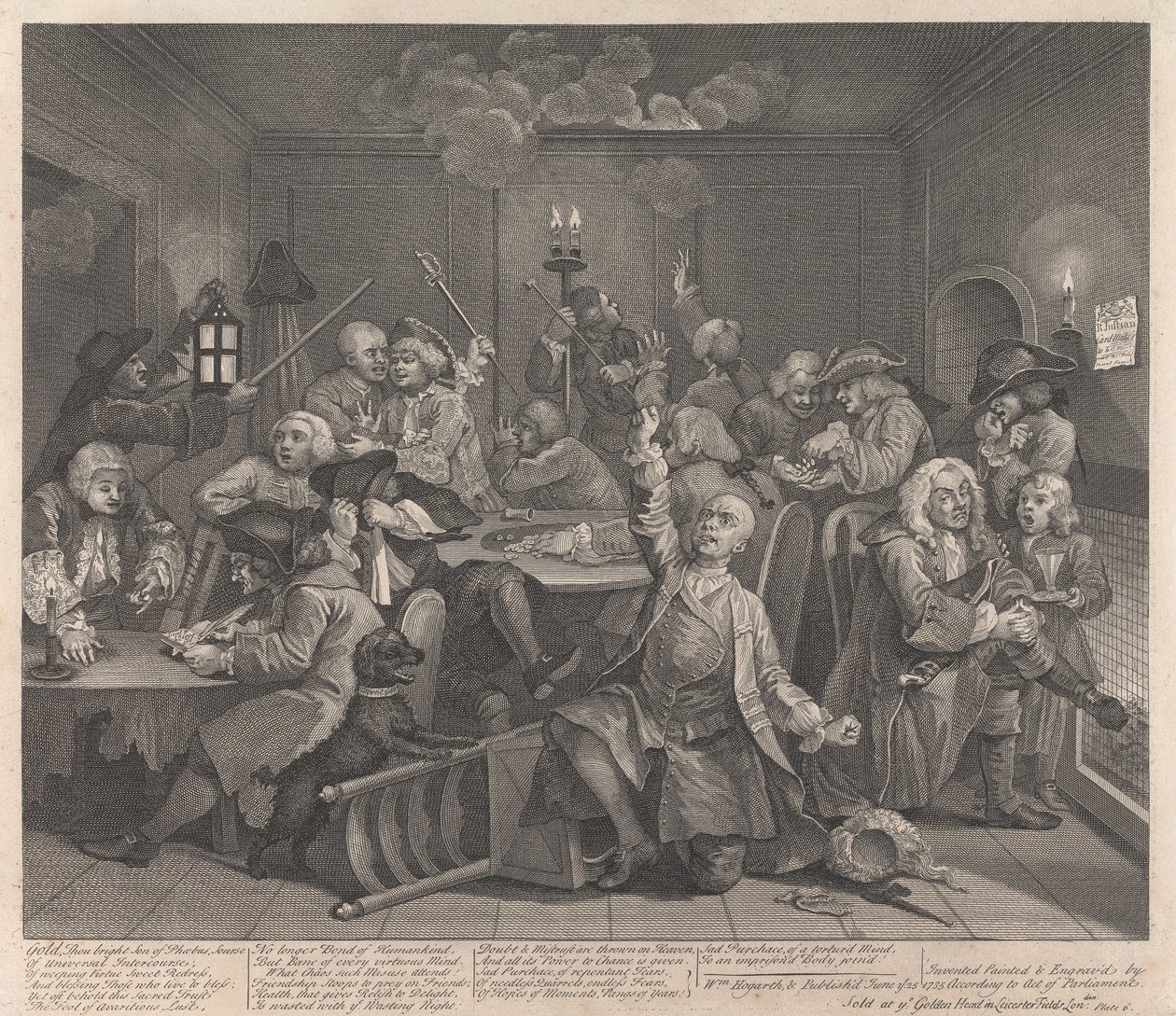 En levemanns karriere, tavle 6: Han spiller av William Hogarth