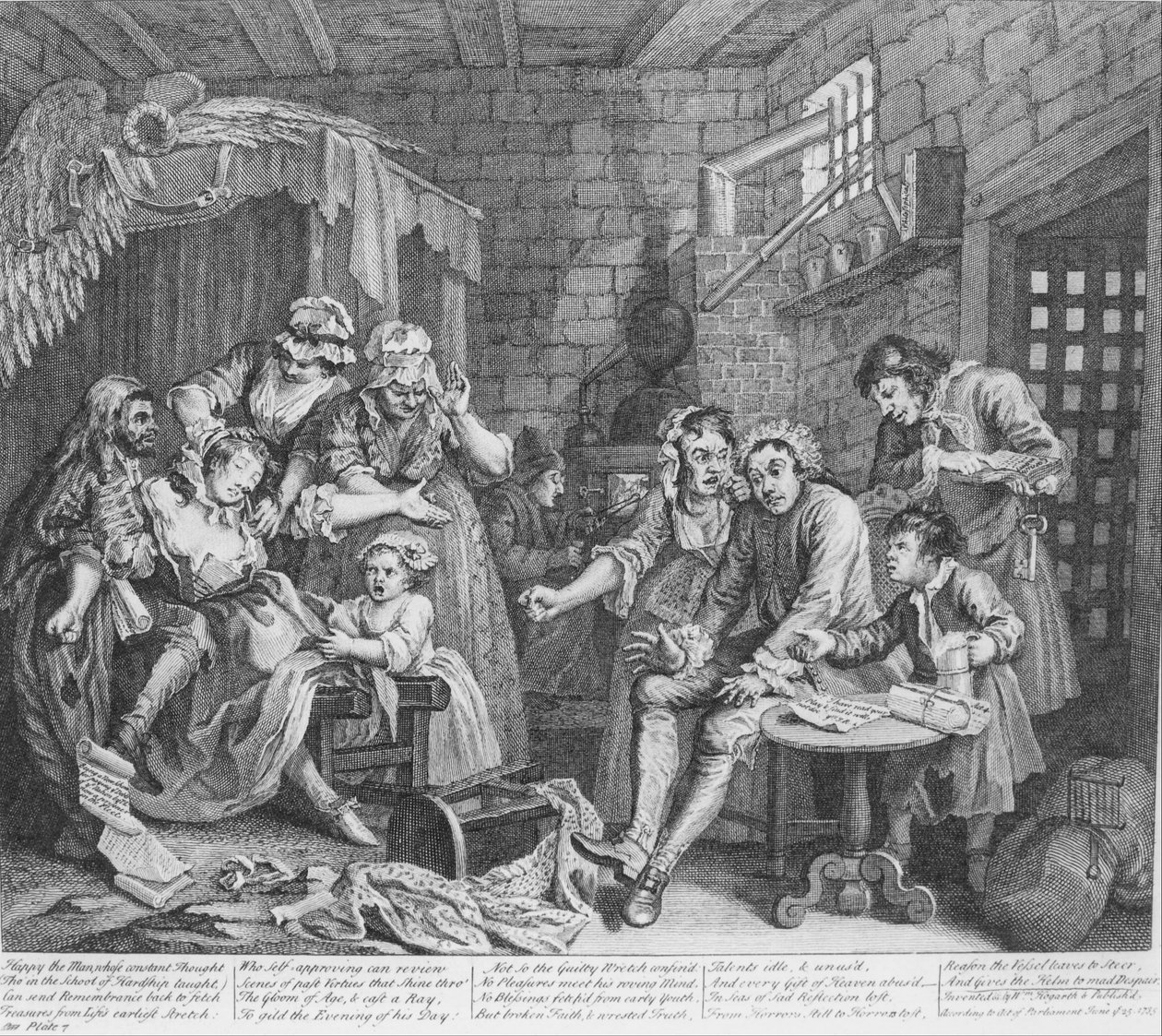 A Rakes fremgang, plate 7, fengselsscenen av William Hogarth