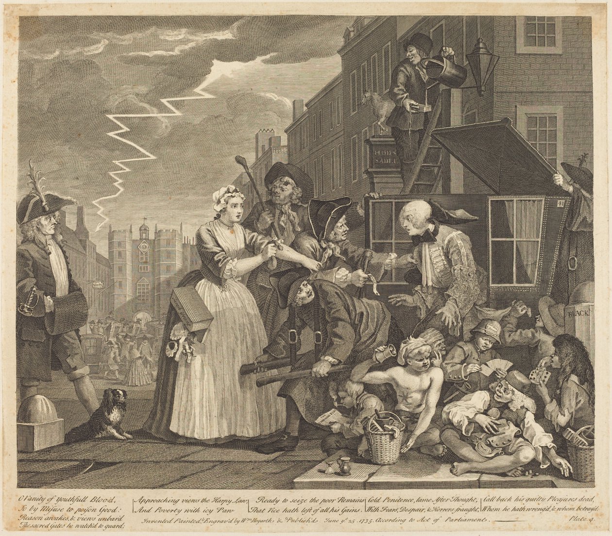 En libertiners karriere: plansje 4 av William Hogarth