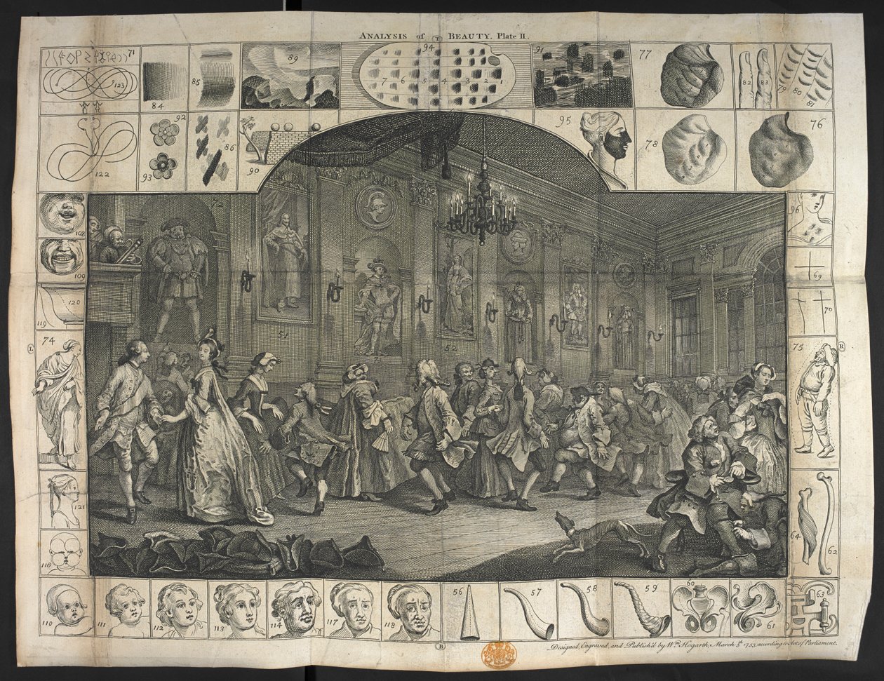 Et stort antall mennesker danser av William Hogarth