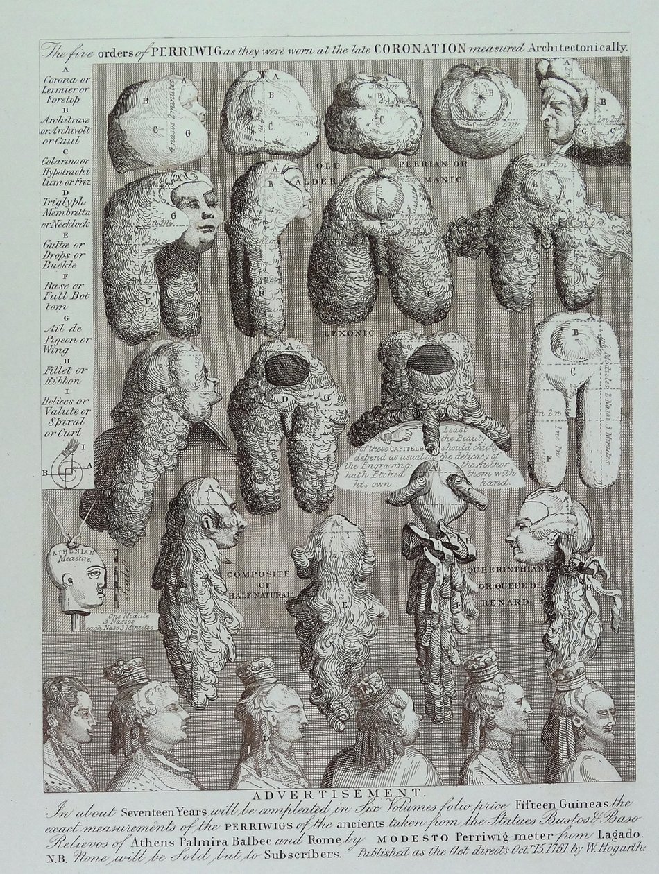Annonse for parykker av William Hogarth