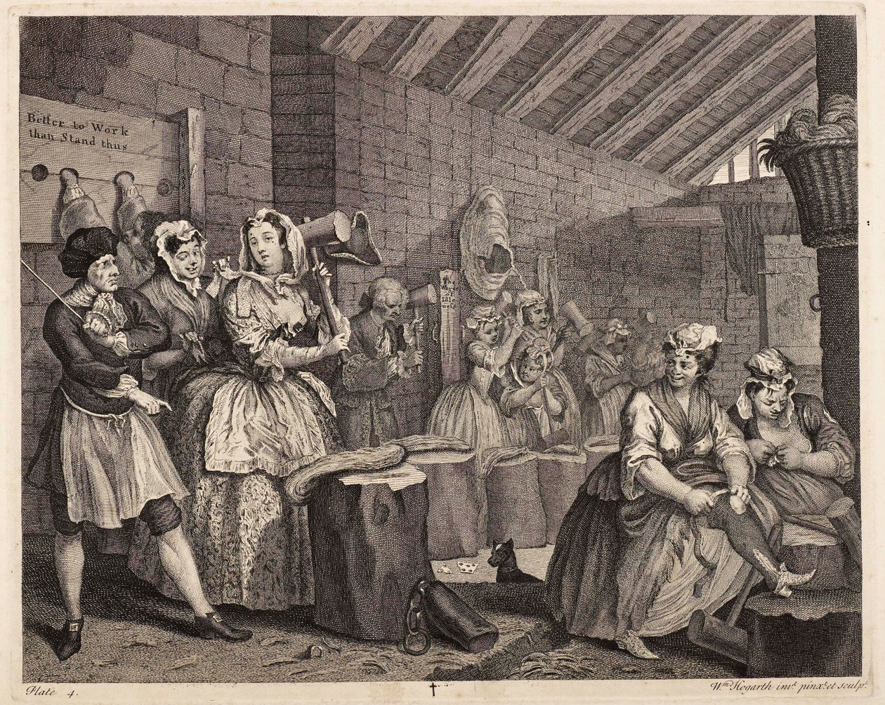 Hampebanking i Bridewell: En prostituerte kvinnes livsløp, plansje 4 av William Hogarth