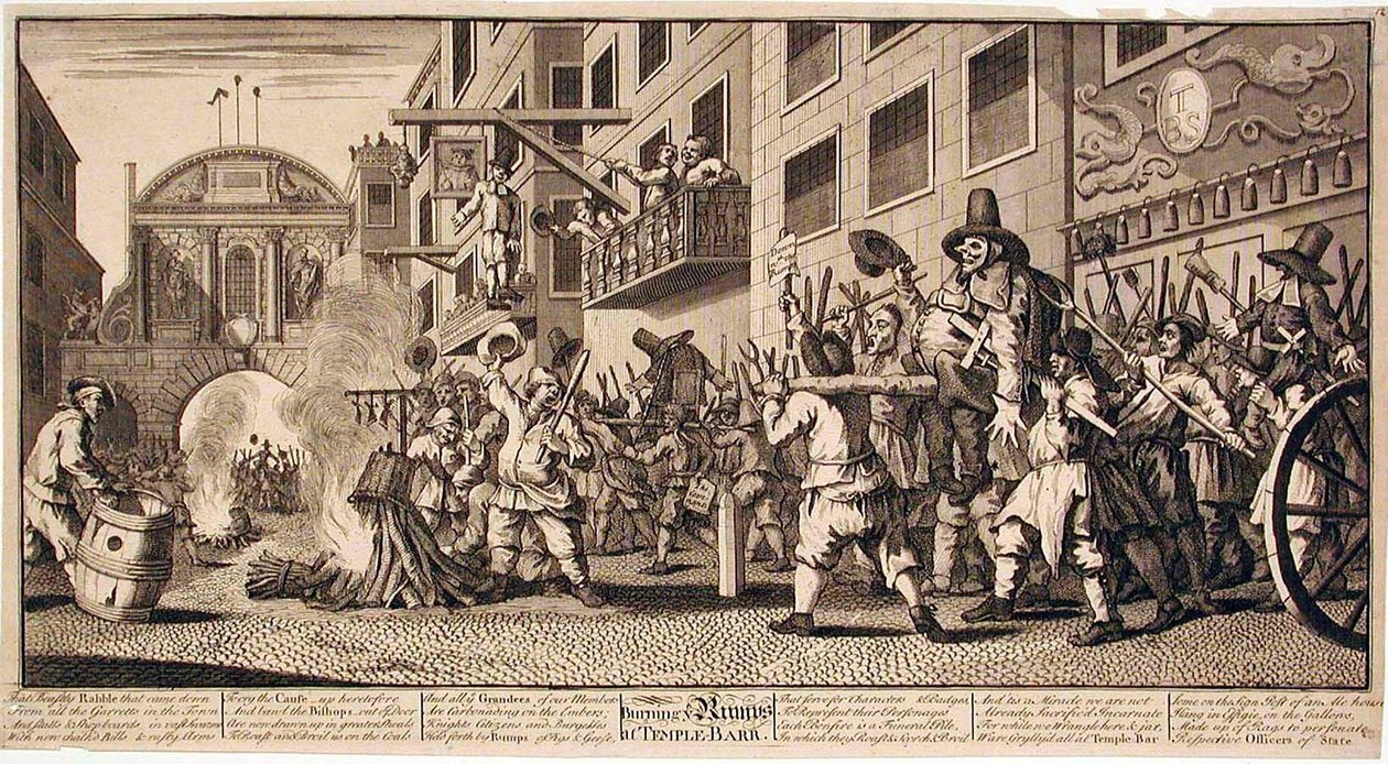 Brenning av bakender ved Temple Bar av William Hogarth