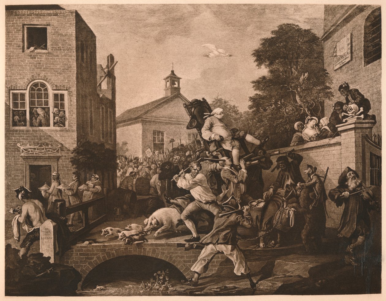 Leder av medlemmene, plate IV fra The Humors of an Election, 1757 av William Hogarth