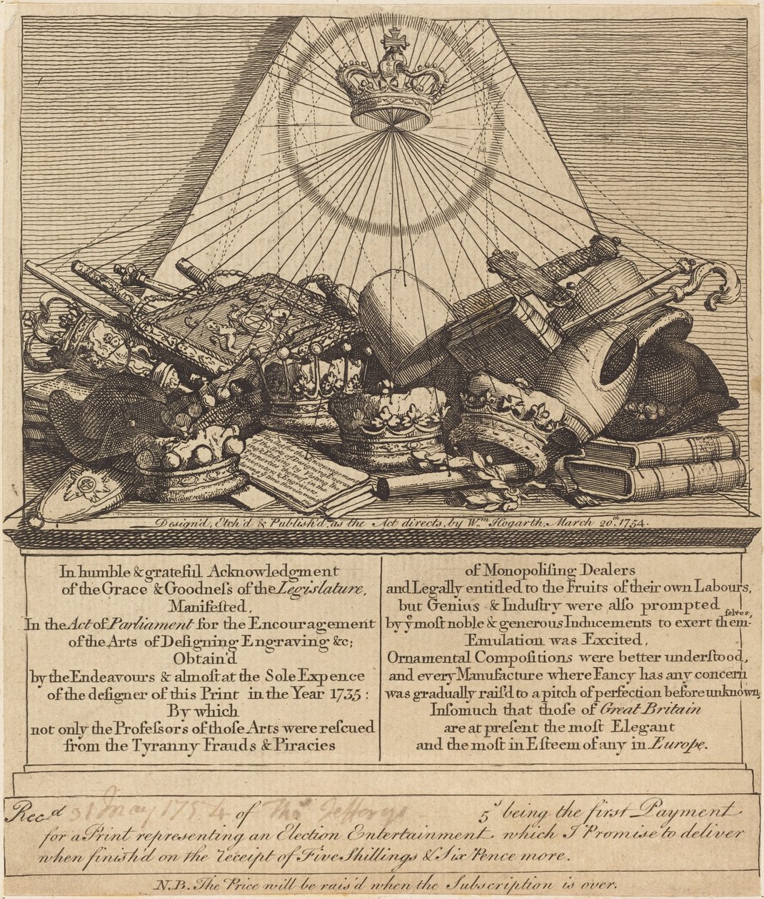 Kroner, mitrer, Maces, etc. av William Hogarth
