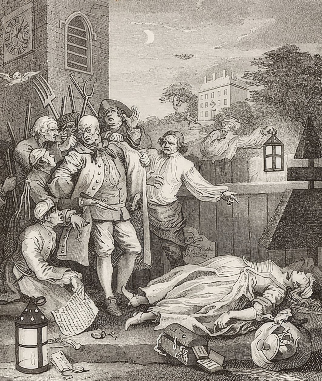 Grusomhet i perfeksjon. Fra: Grusomhetens fire stadier / Grusomhetens fire stadier. 1751 av William Hogarth