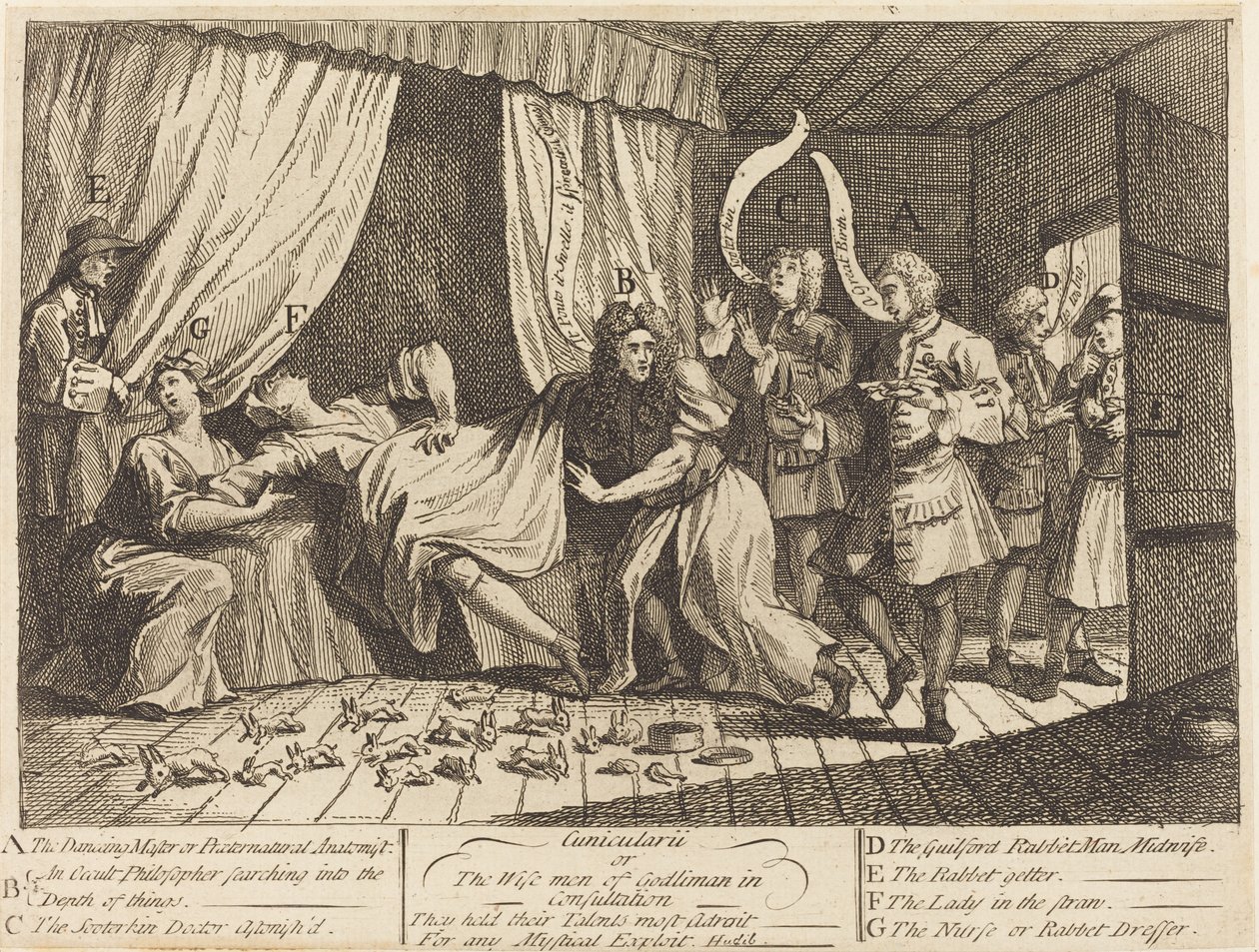 Cunicularii, eller The Wise Men of Godliman i konsultasjon av William Hogarth