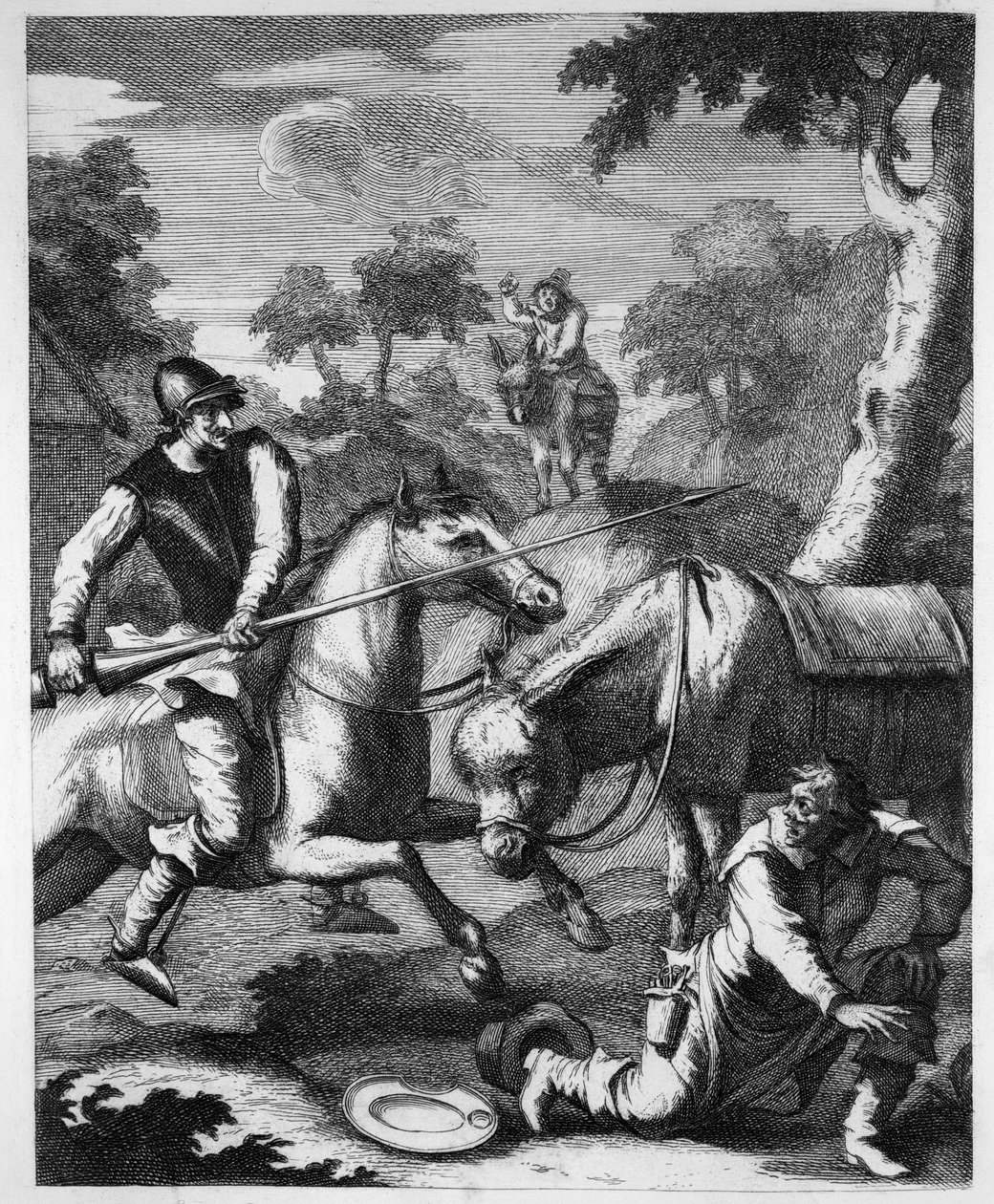 Don Luixote griper Baibeis-basen for Mambrinos-hjelmen av William Hogarth
