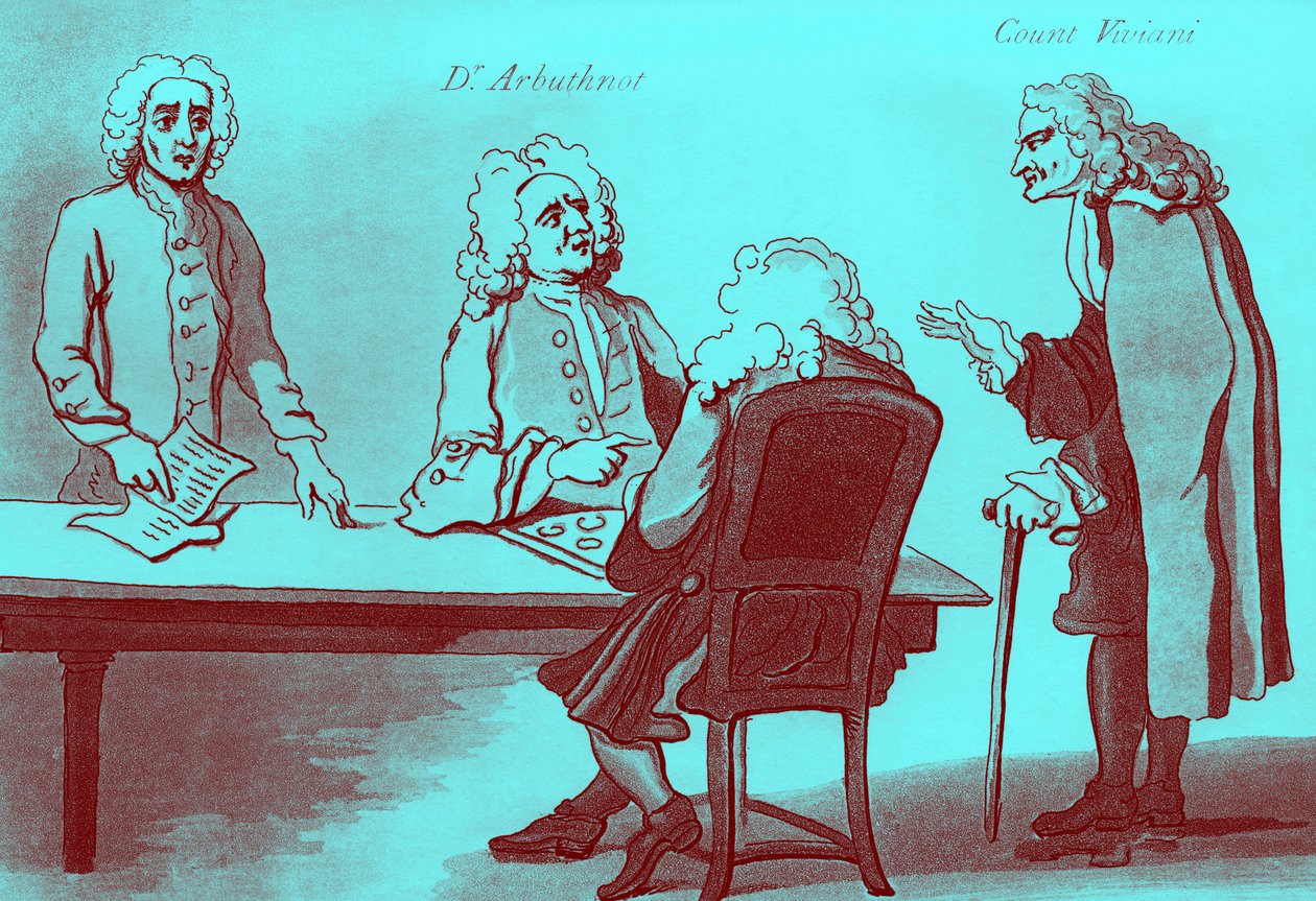 Dr Arbuthnot og grev Viviani i Buttons kaffehus av William Hogarth
