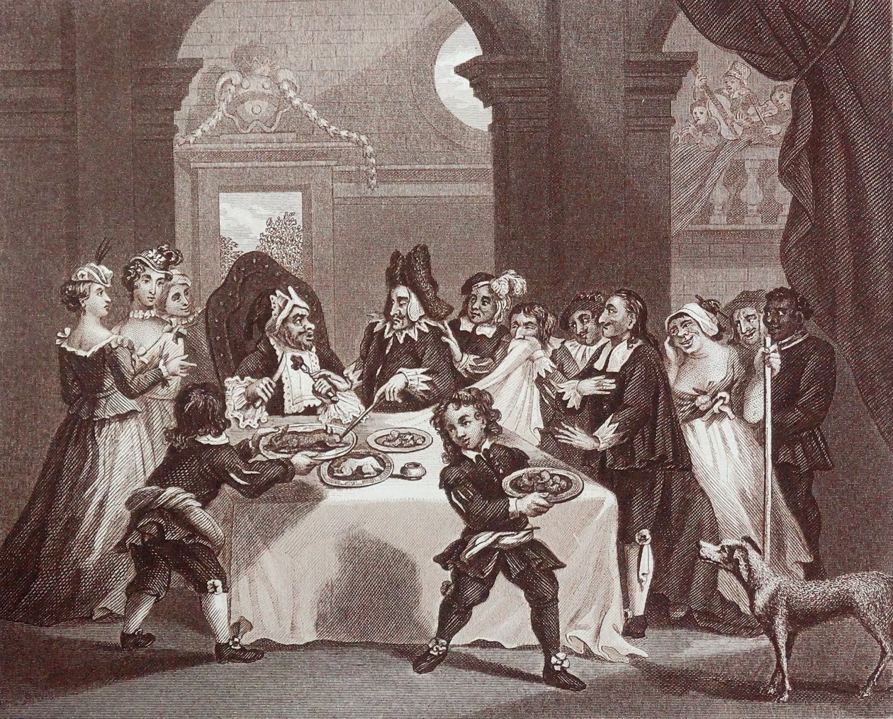 Gravering med tittelen 'Sancho sultet av sin lege' av William Hogarth av William Hogarth