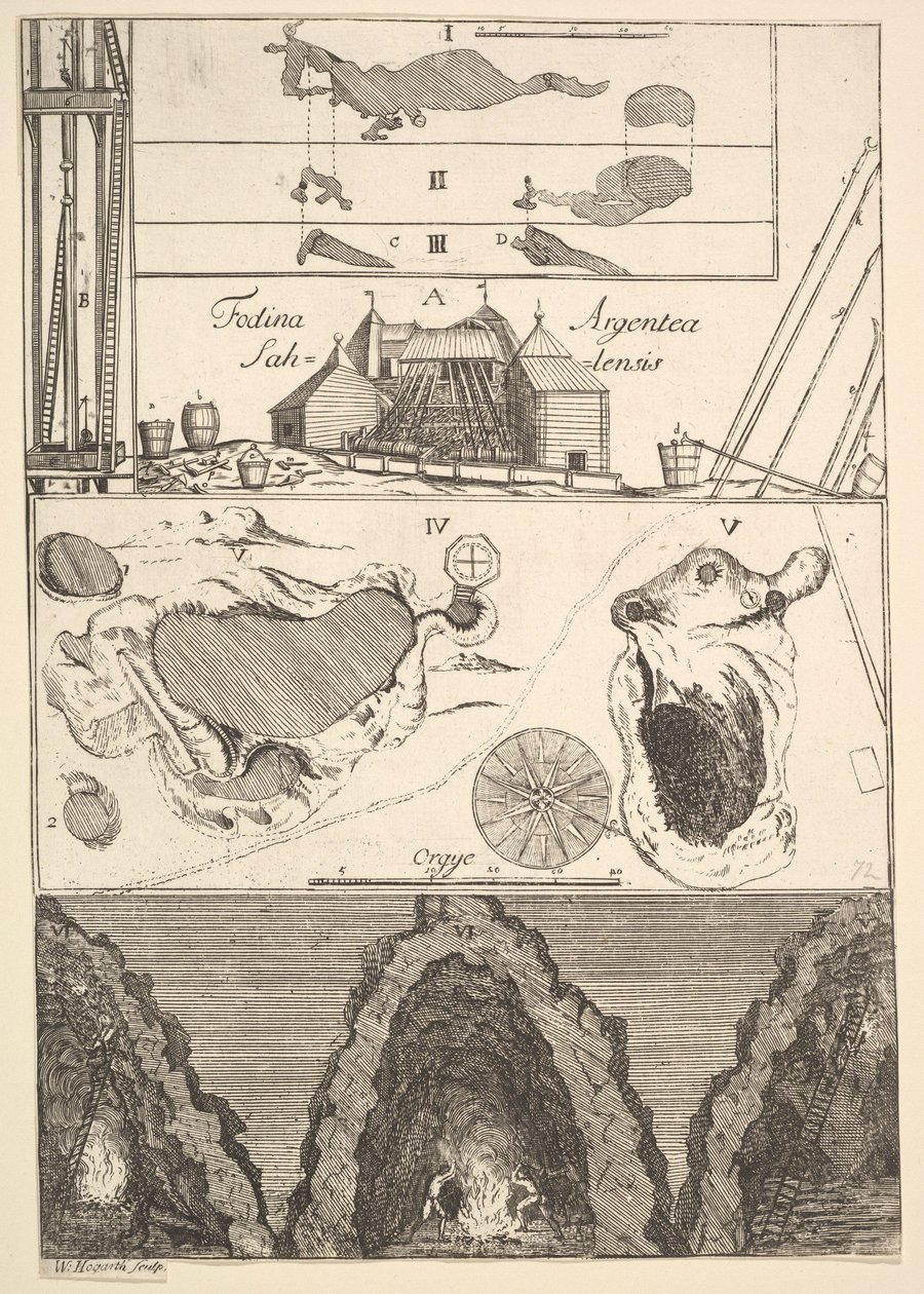 Sahlensis - En sølvgruve i Sala - I fra Aubry de La Mottrayes Tra..., 1723-24. av William Hogarth