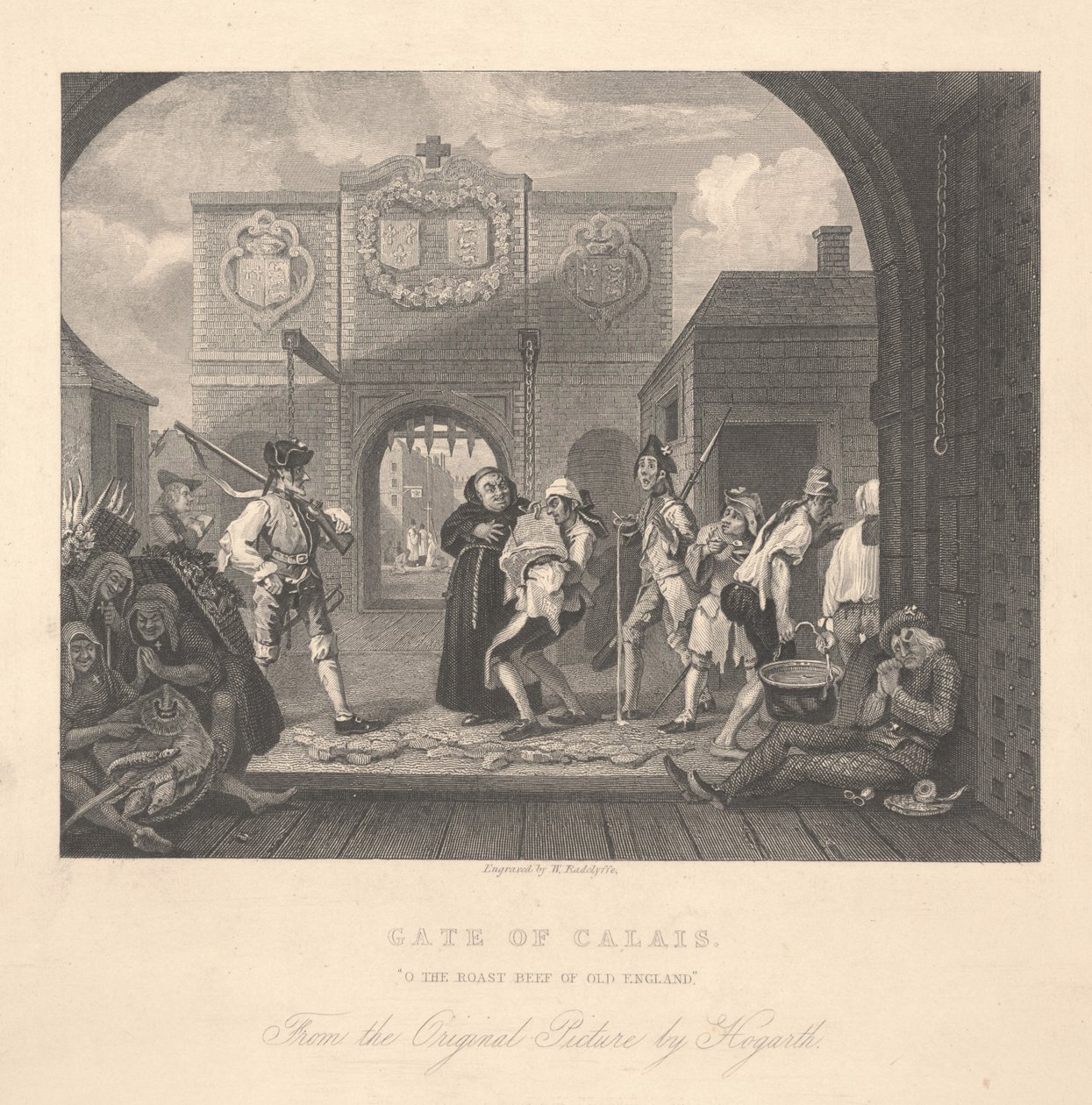 Porten til Calais, gravert av William Radclyffe (1783-1855) av William Hogarth