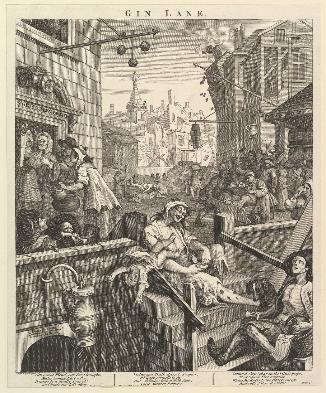 Gin Lane, 1. februar 1751. av William Hogarth