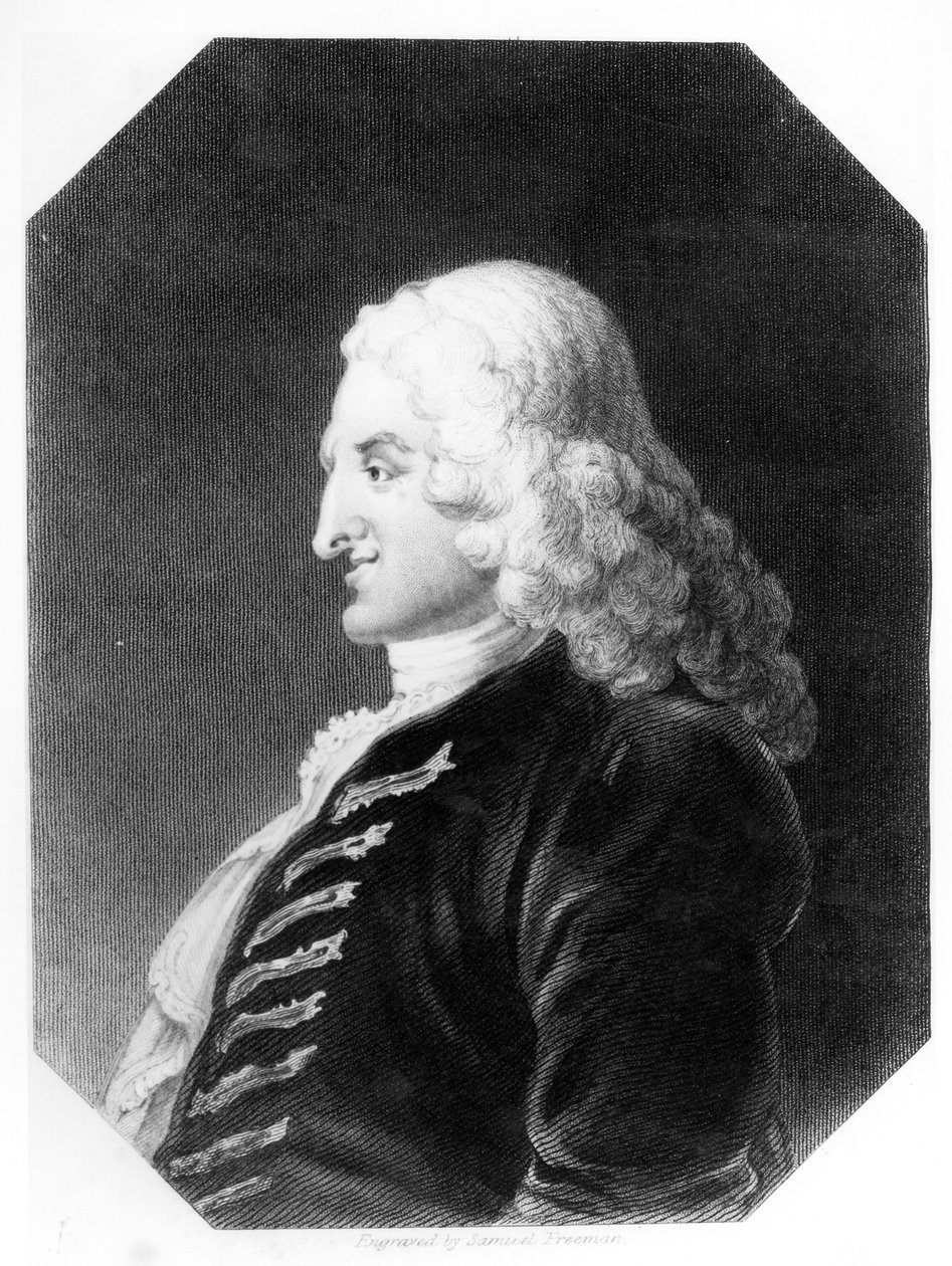 Henry Fielding (1707-54) gravert av Samuel Freeman (1773-1857) av William Hogarth