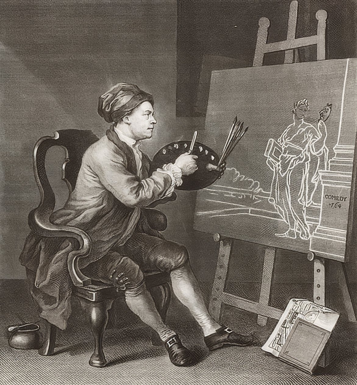 Hogarth Painting the Comic Muse / Hogarth malt die komische Muse. 1764 av William Hogarth