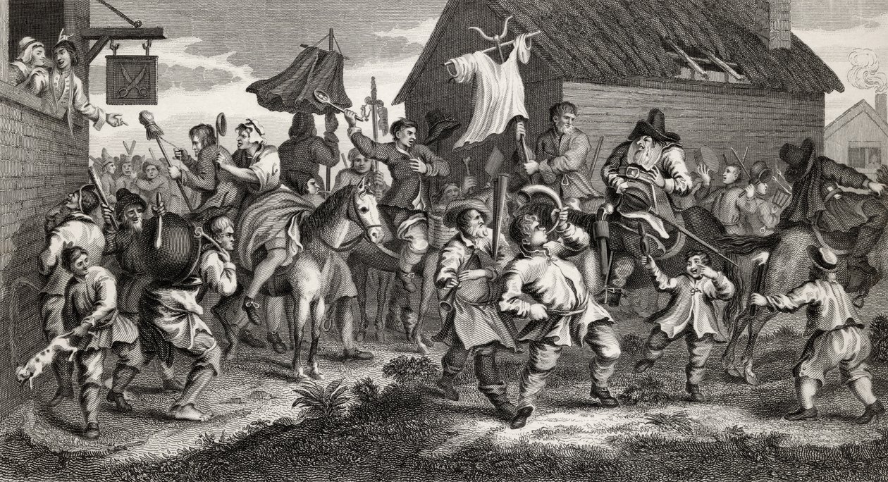 Hudibras Encounters the Skimmington, gravert av T.E. Nicholson, fra 