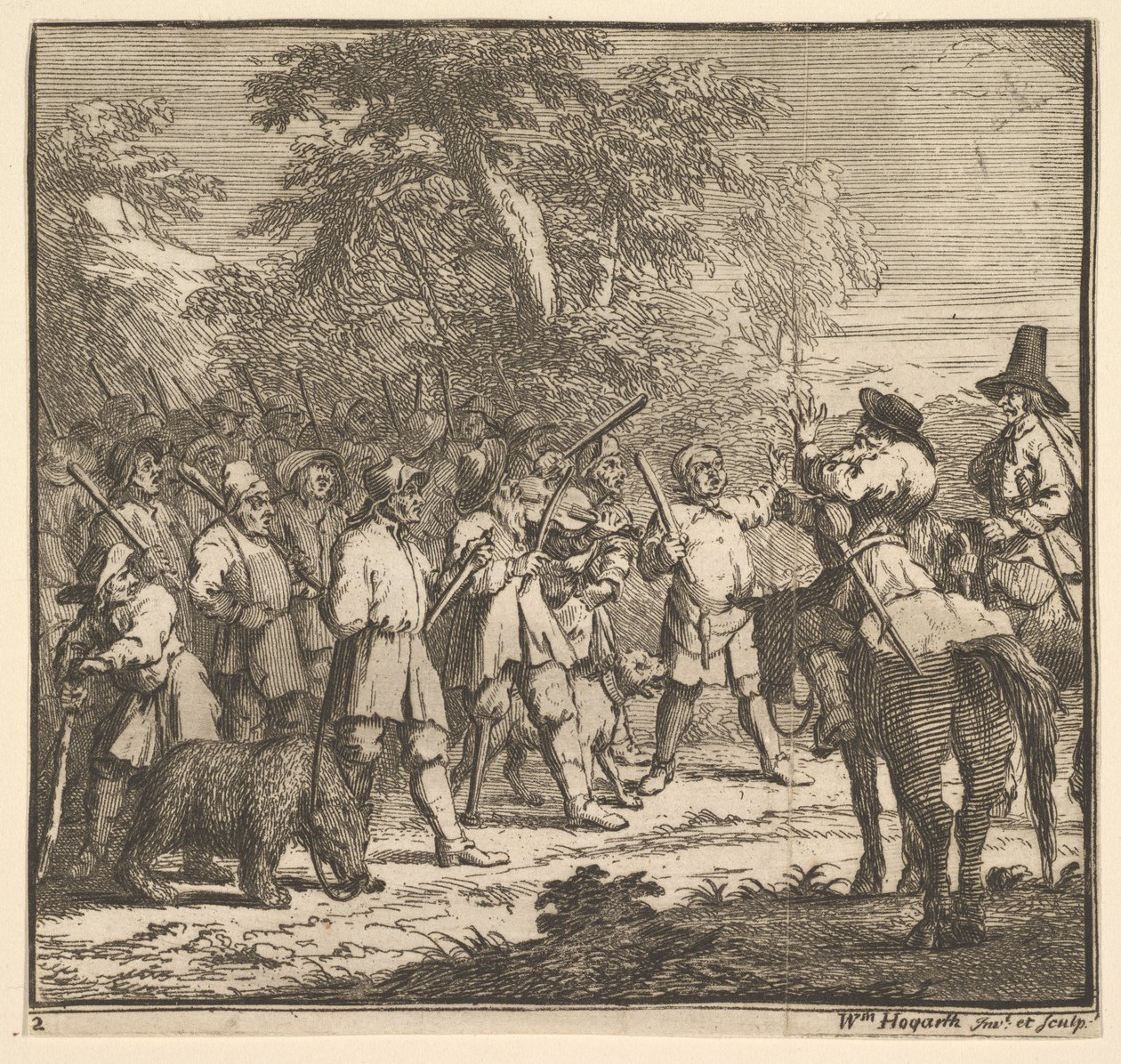 Hudibras første eventyr sytten små illustrasjoner for Samuel Butlers Hudibras, n..., 1721-26. av William Hogarth