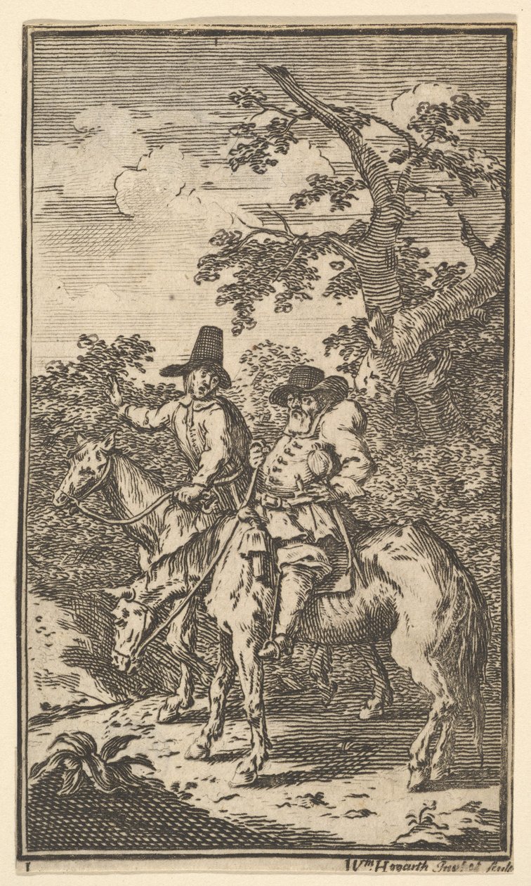 Hudibras Sallying Forth Sytten små illustrasjoner for Samuel Butlers Hudibras, nr..., 1721-26. av William Hogarth