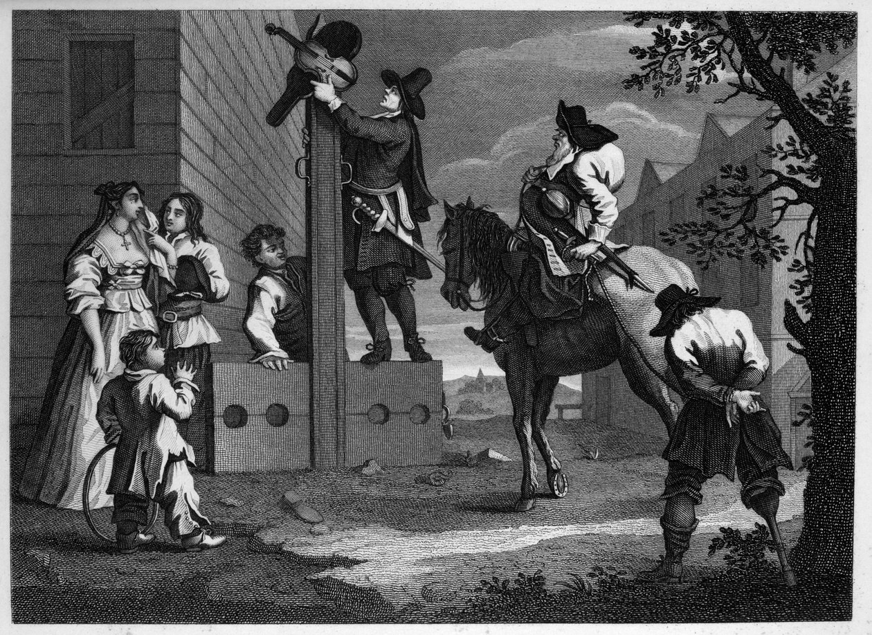 Hudibras og Ralpho fører fangen Crowdero til aksjene av William Hogarth