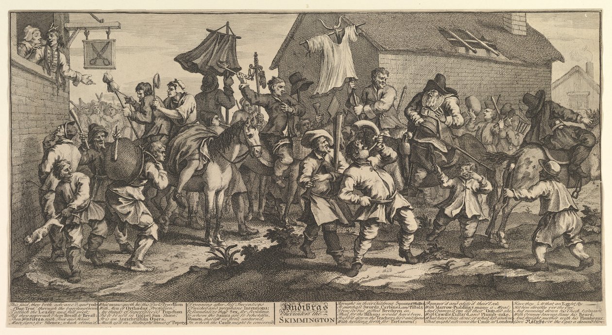 Hudibras and the Skimmington Tolv store illustrasjoner for Samuel Butlers H..., februar 1725-26. av William Hogarth