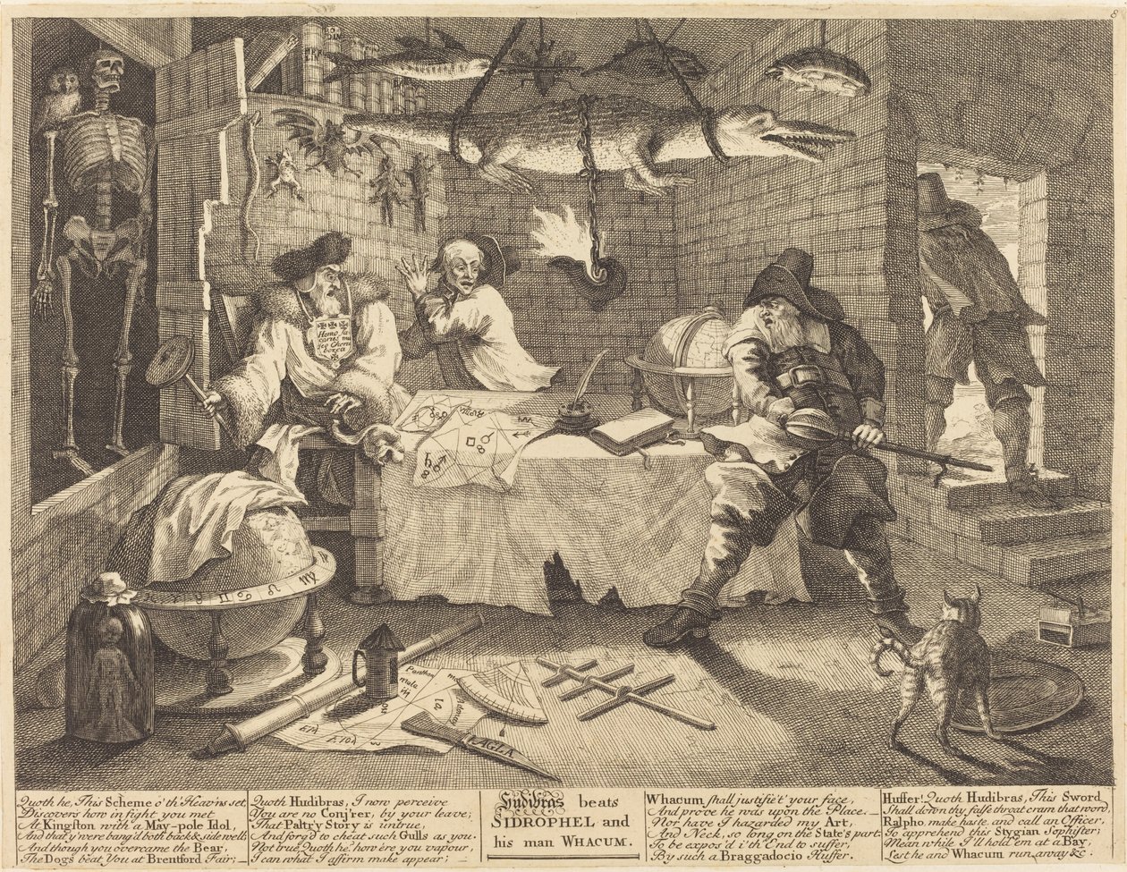 Hudibras slår Sidrophel og mannen hans Whacum av William Hogarth