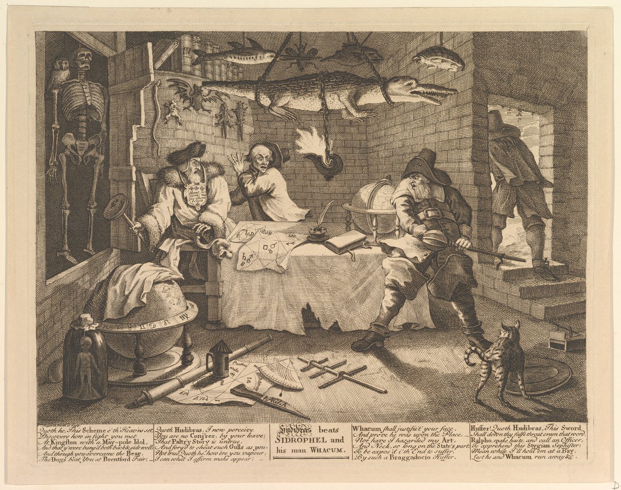 Hudibras slår Sidrophel og mannen hans Whacum av William Hogarth