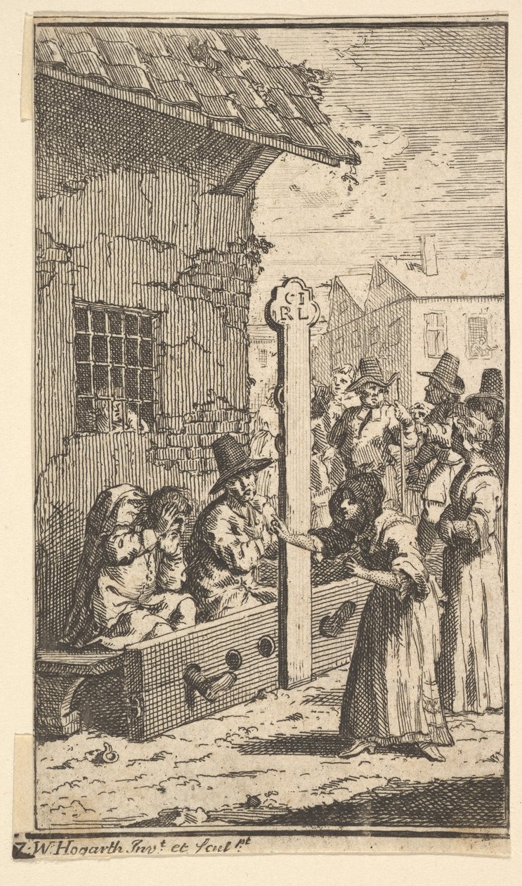 Hudibras in Tribulation Sytten små illustrasjoner for Samuel Butlers Hudibras, nr..., 1721-26. av William Hogarth