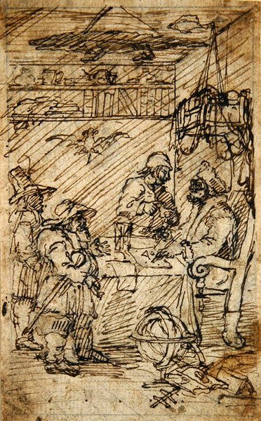 Hudibras besøker Sidrophel (penn og brunt blekk over blyant på papir) av William Hogarth