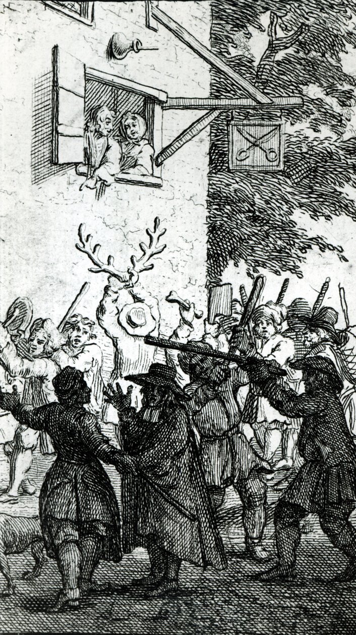 Hullabaloo mot en skredder av William Hogarth