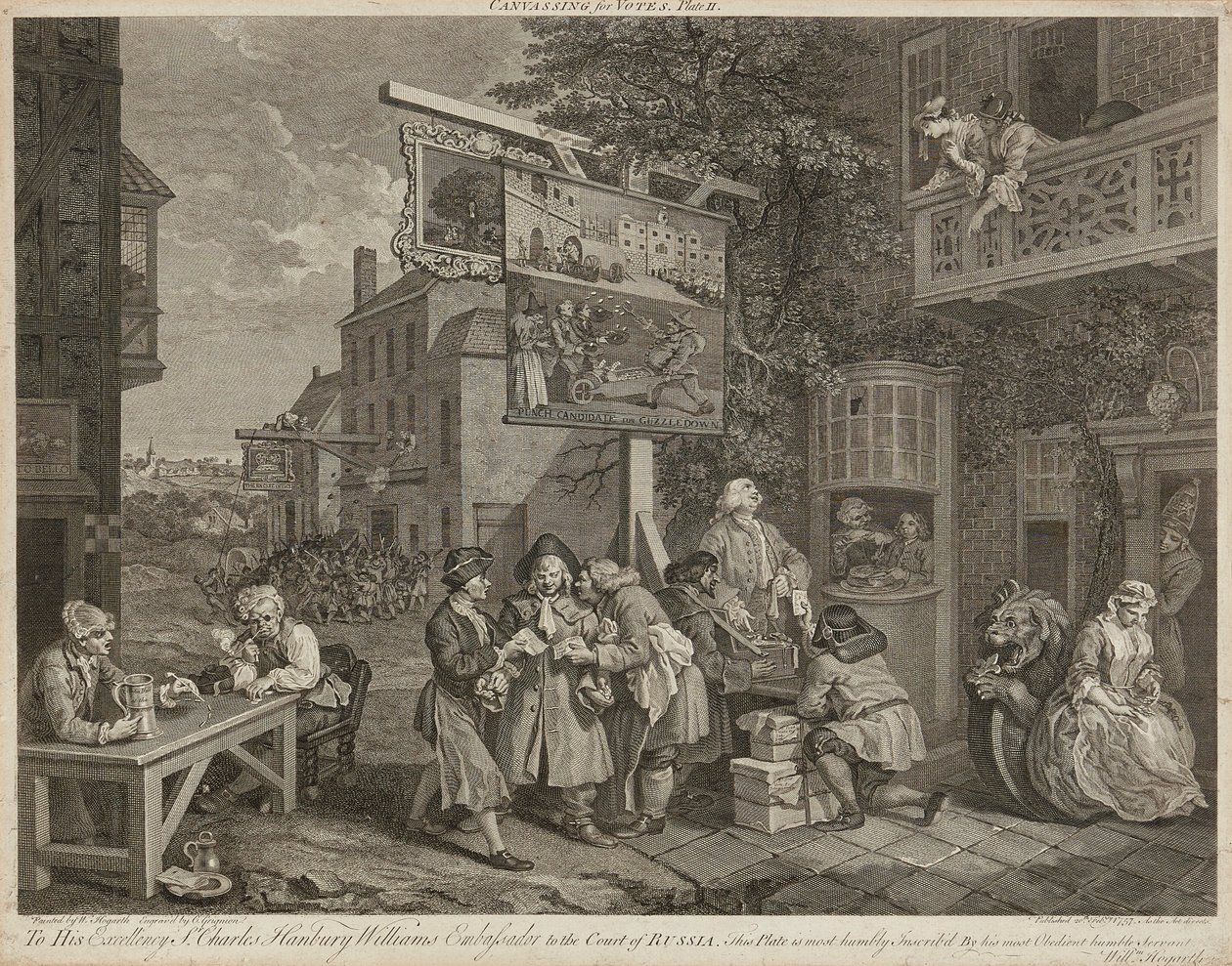 Humors of An Election (sett med fire) (gravering) av William Hogarth