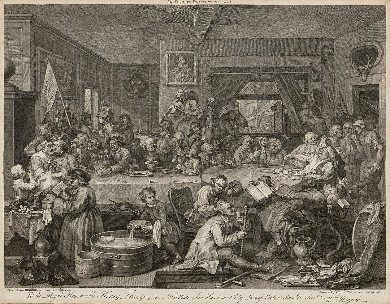 Humors of An Election (sett med fire) (graveringer) av William Hogarth