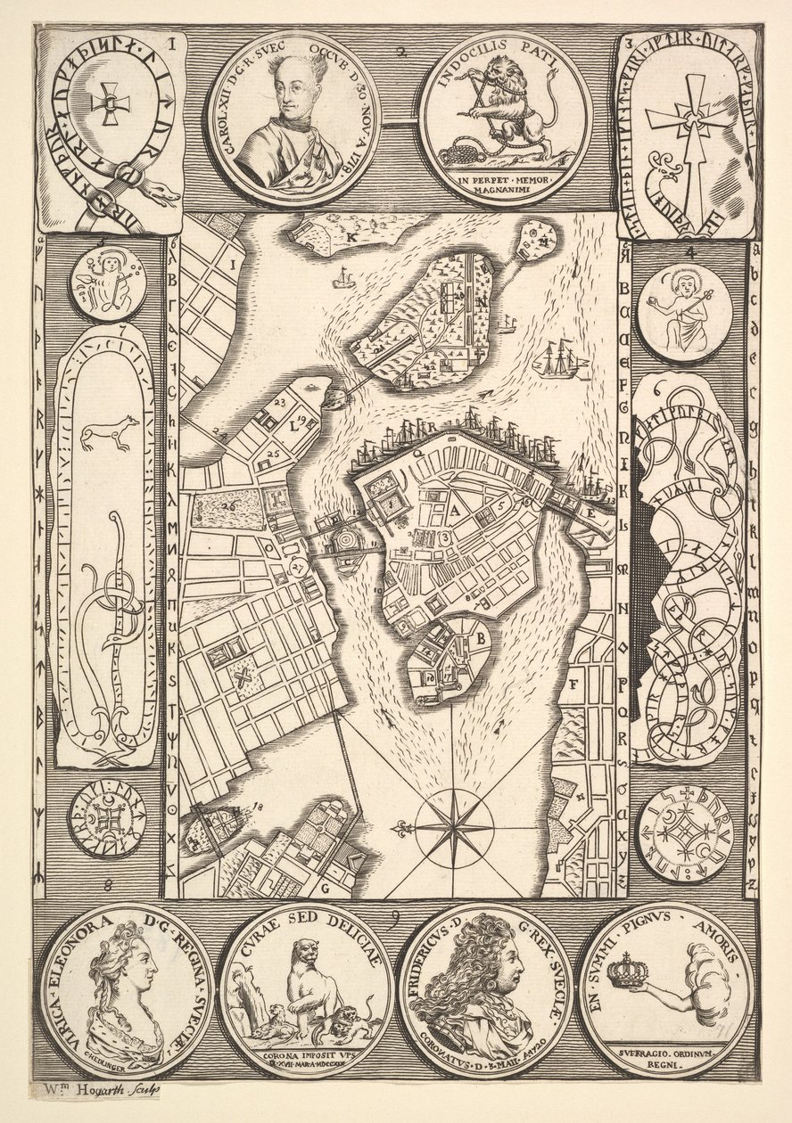 Kart over Stockholm Aubry de La Mottrayes reiser gjennom Europa, Asia og inn i del..., 1723-24. av William Hogarth