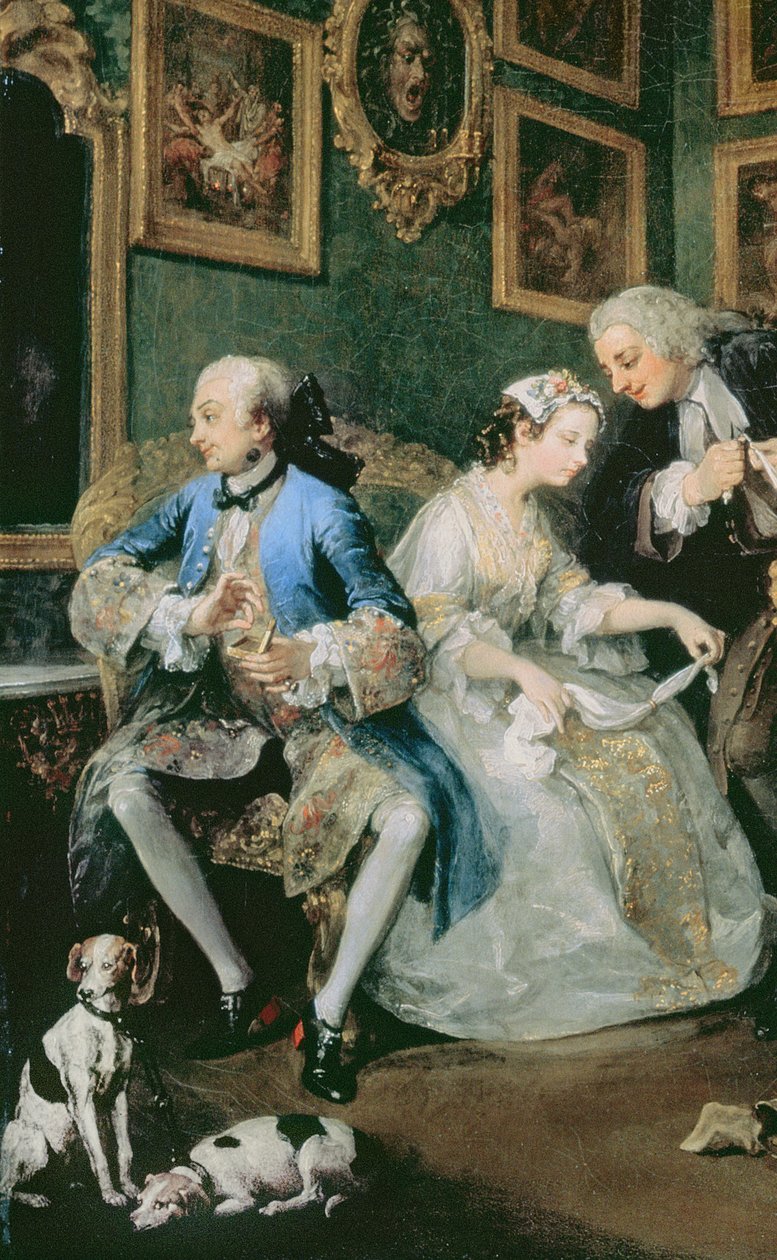 Marriage a la Mode: I - The Marriage Settlement, c.1743 olje på lerret detalj av 62692 av William Hogarth