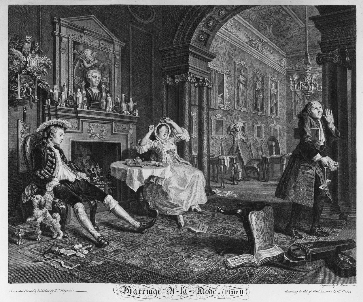 Ekteskap a la Mode, Plate II, The Tete a Tete, 1745 av William Hogarth