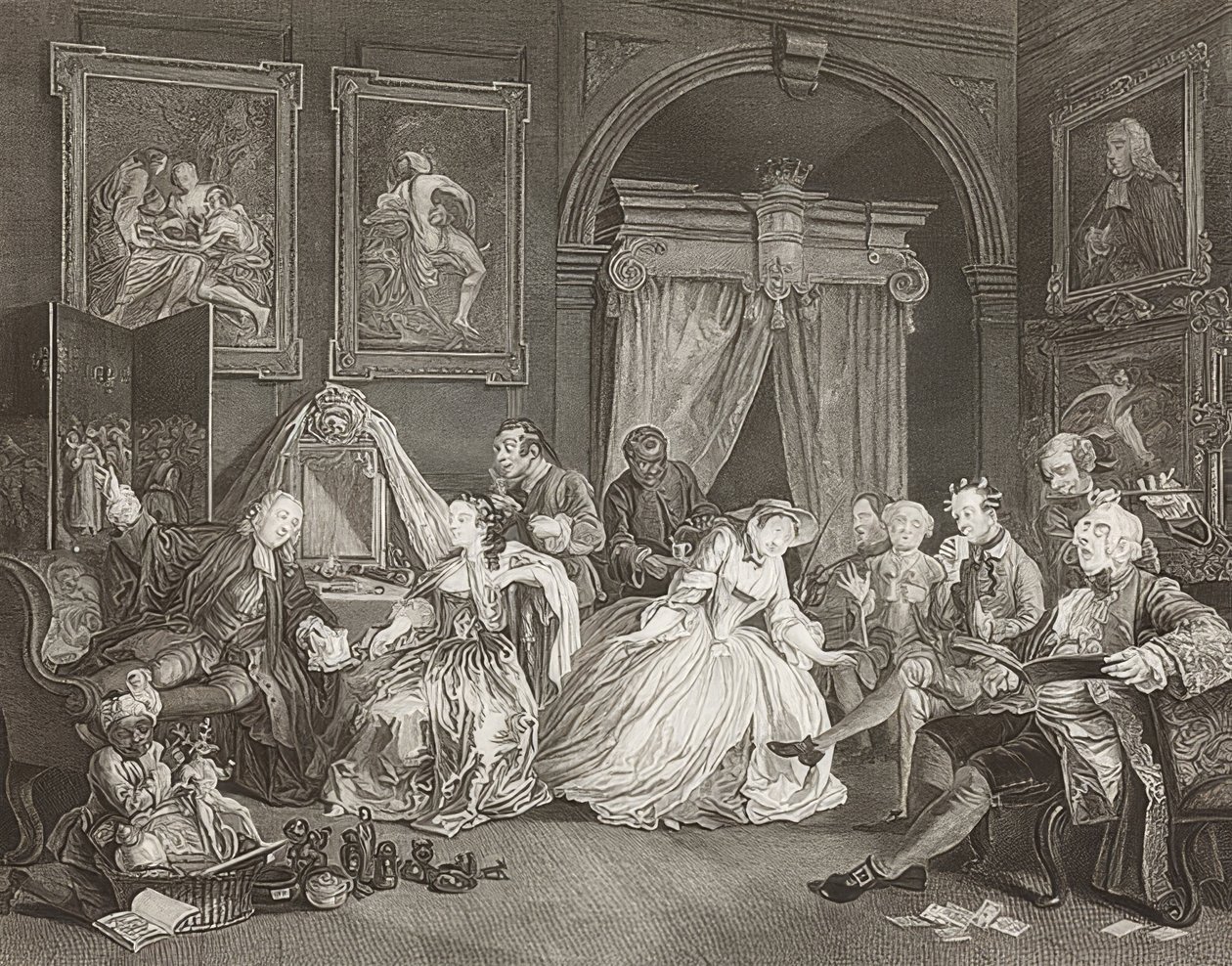 Ekteskap à la Mode / ekteskap etter mote. Ark 4: Toalettet / Grevinnens spak. 1745 (se også bilde nummer 2221) av William Hogarth
