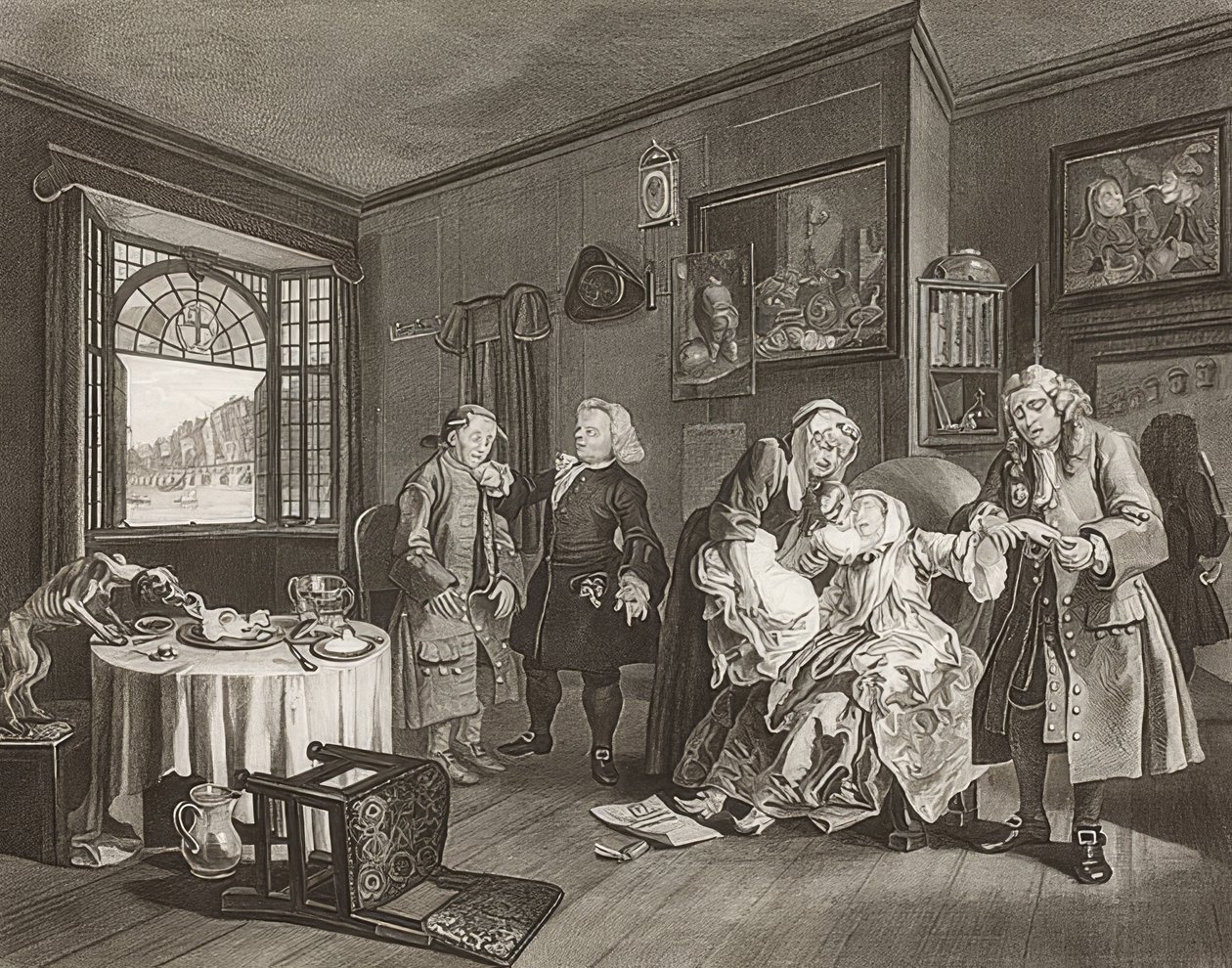 Ekteskap à la Mode / ekteskap etter mote. Ark 6: The Lady? S Death / Grevinnens selvmord. 1745 av William Hogarth