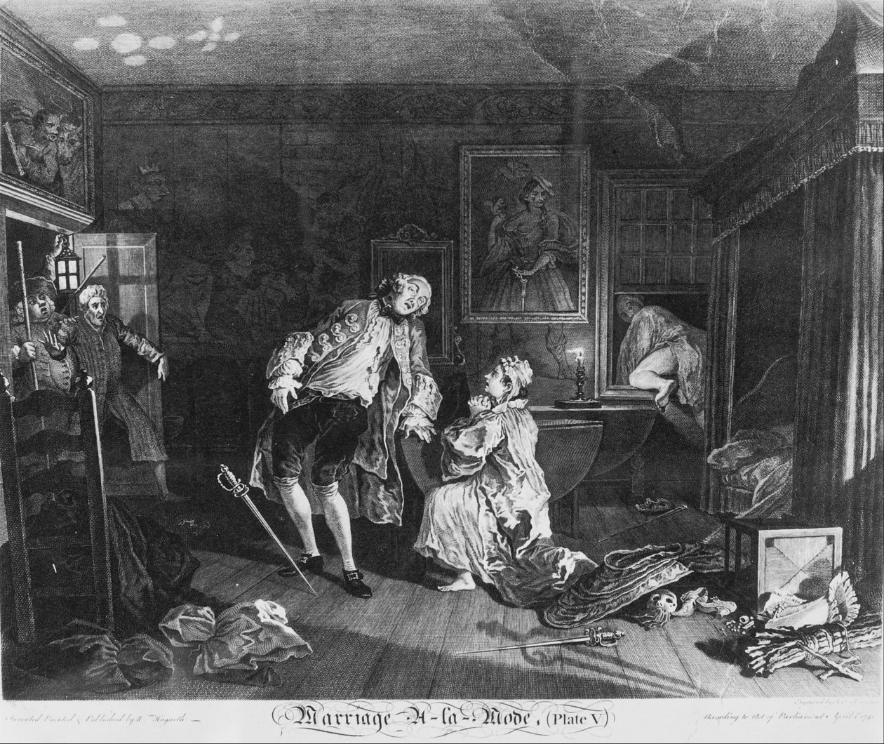 Ekteskap à la Mode, Plate 5, (The Death of the Earl) av William Hogarth