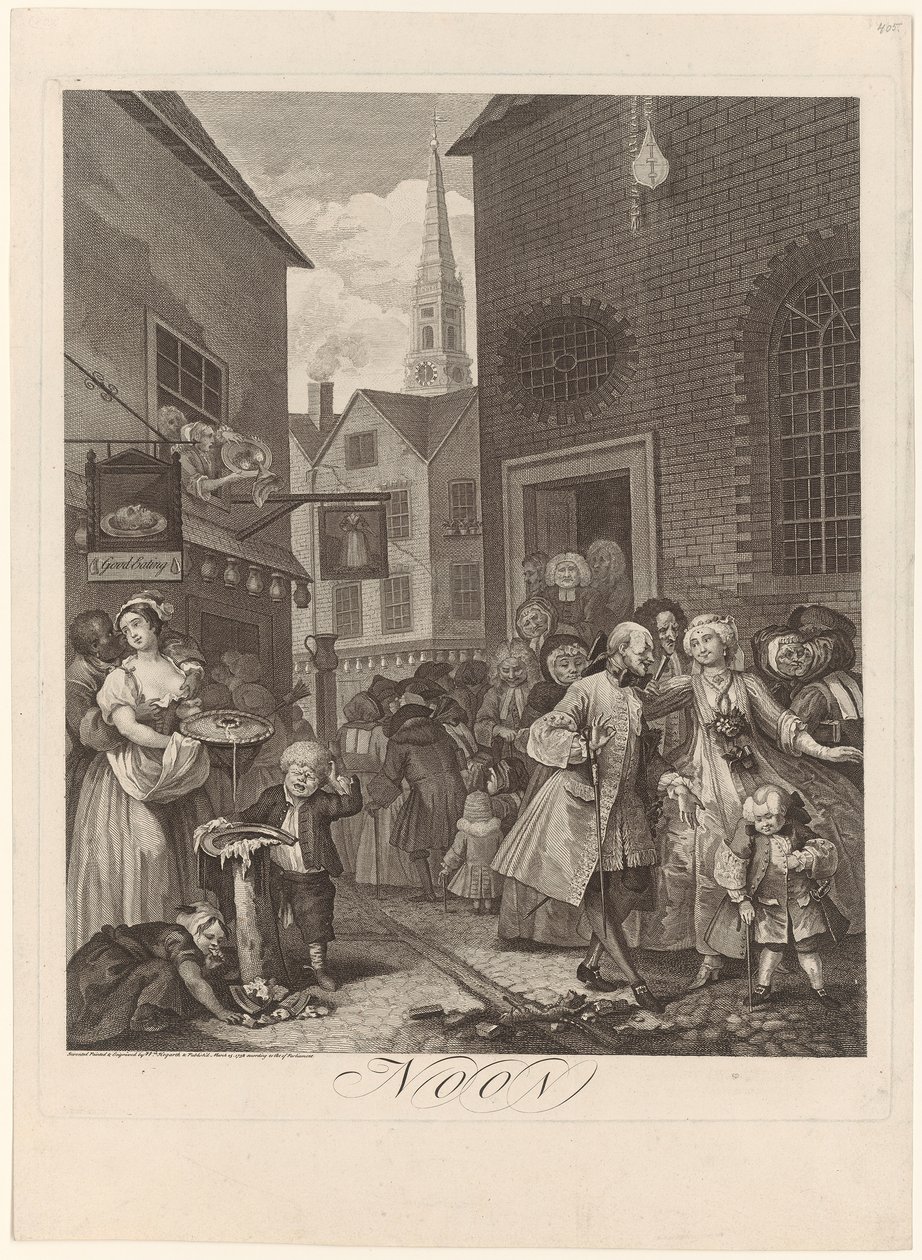 Middag, tavle 2 fra serien «Døgnets fire tider» av William Hogarth