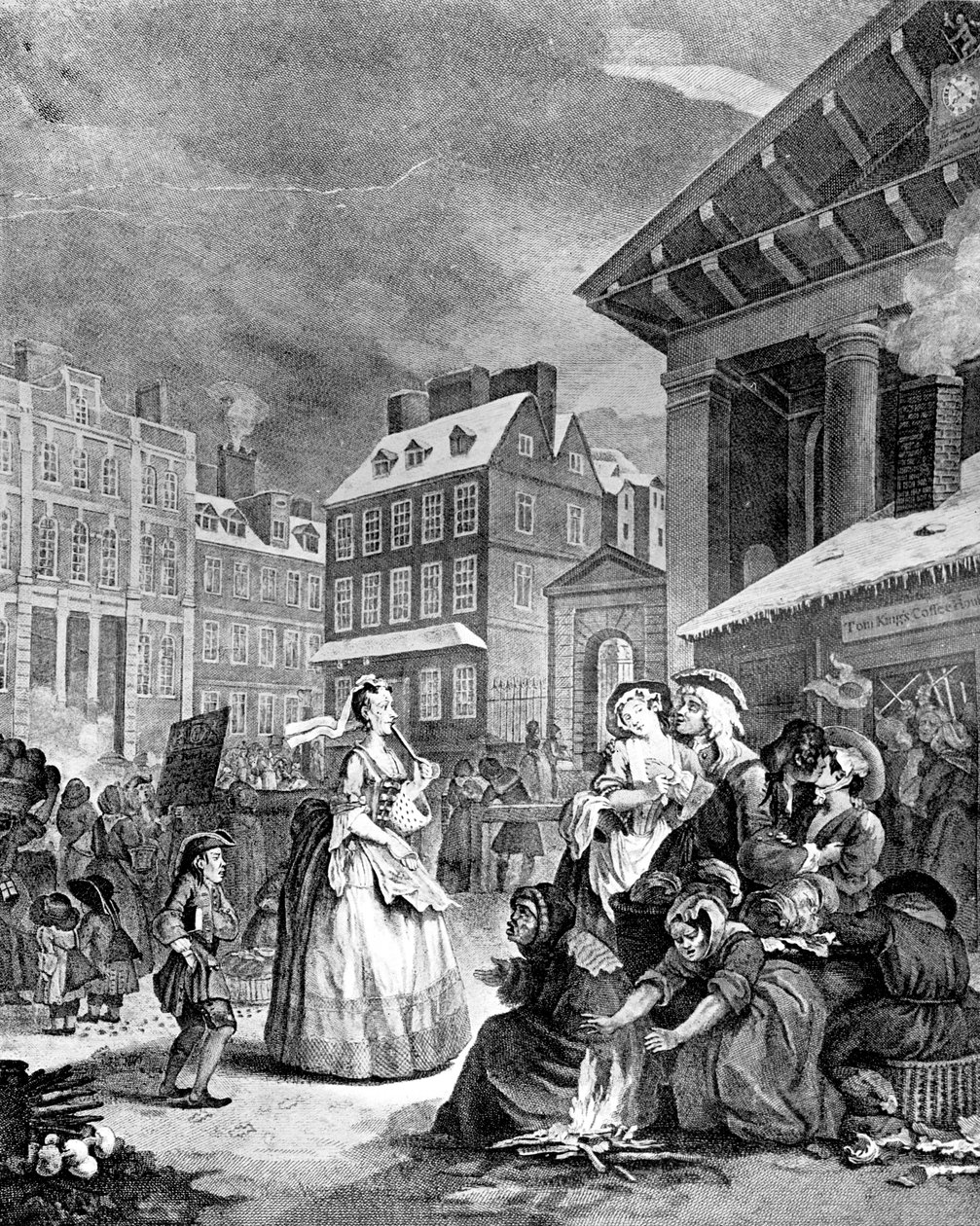 Morgen fire ganger på dagen, 1738. av William Hogarth