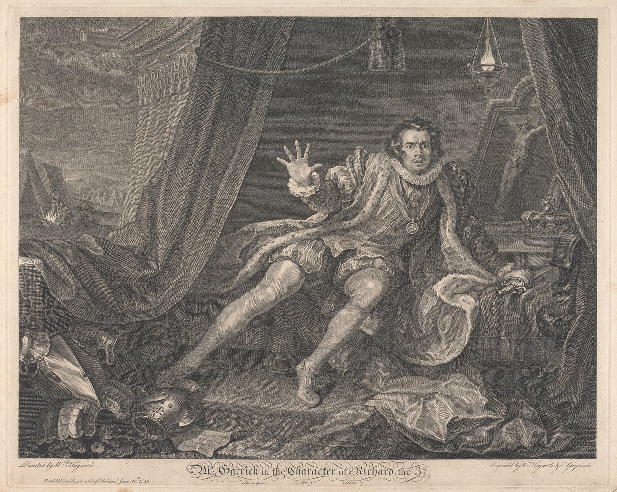 Mr. Garrick i karakteren til Richard den tredje - "Richard III," Act V, Scene VII av William Hogarth