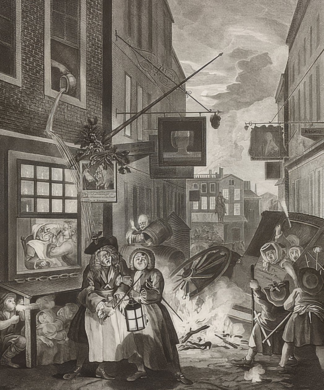 Natti natt. Fra: De fire tidene på dagen / De fire tidene på dagen. 1738 av William Hogarth