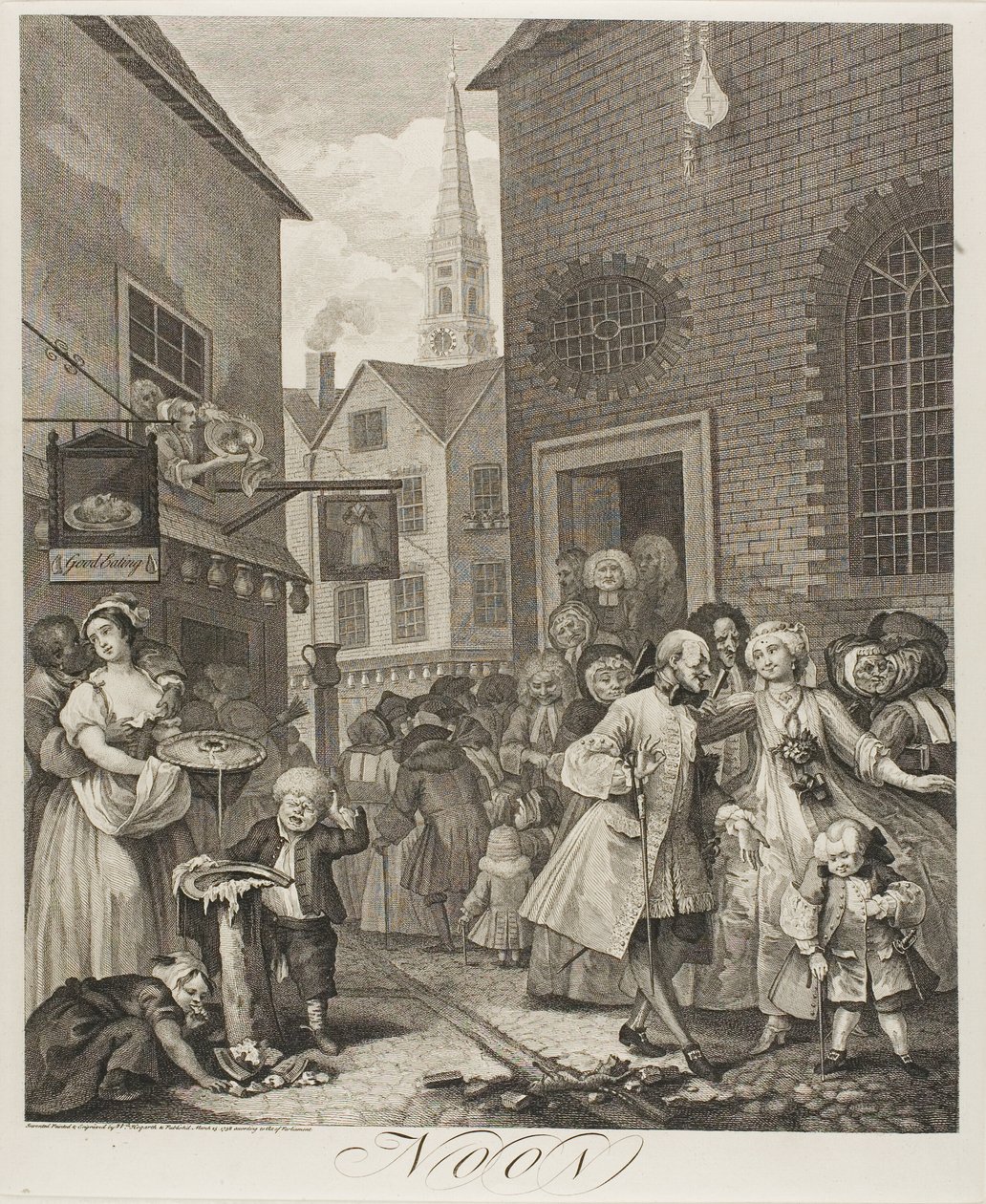Middag, tallerken to fra The Four Times of the Day av William Hogarth