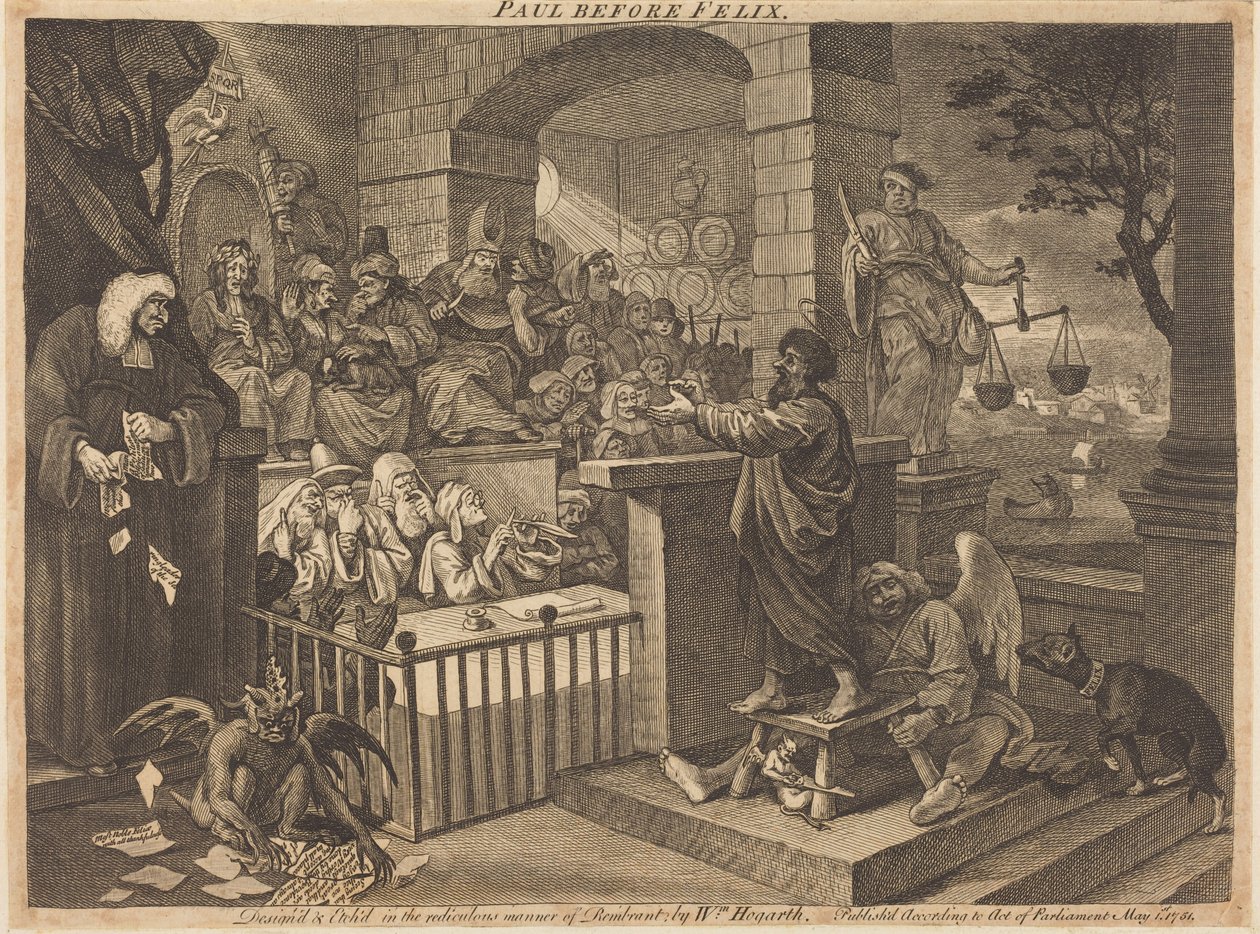 Paulus foran Felix i burlesk form av William Hogarth