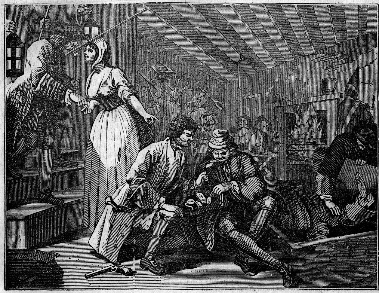 Plate hentet fra en serie på 12 graveringer av William Hogarth (1697-1764), britisk illustratør, med tittelen "Industry and Idleness", "" Zele and laziness"" som forteller om karrierene til to lærlinger: Thomas Idle, skyldig i sine laster, var stoppet i en av William Hogarth