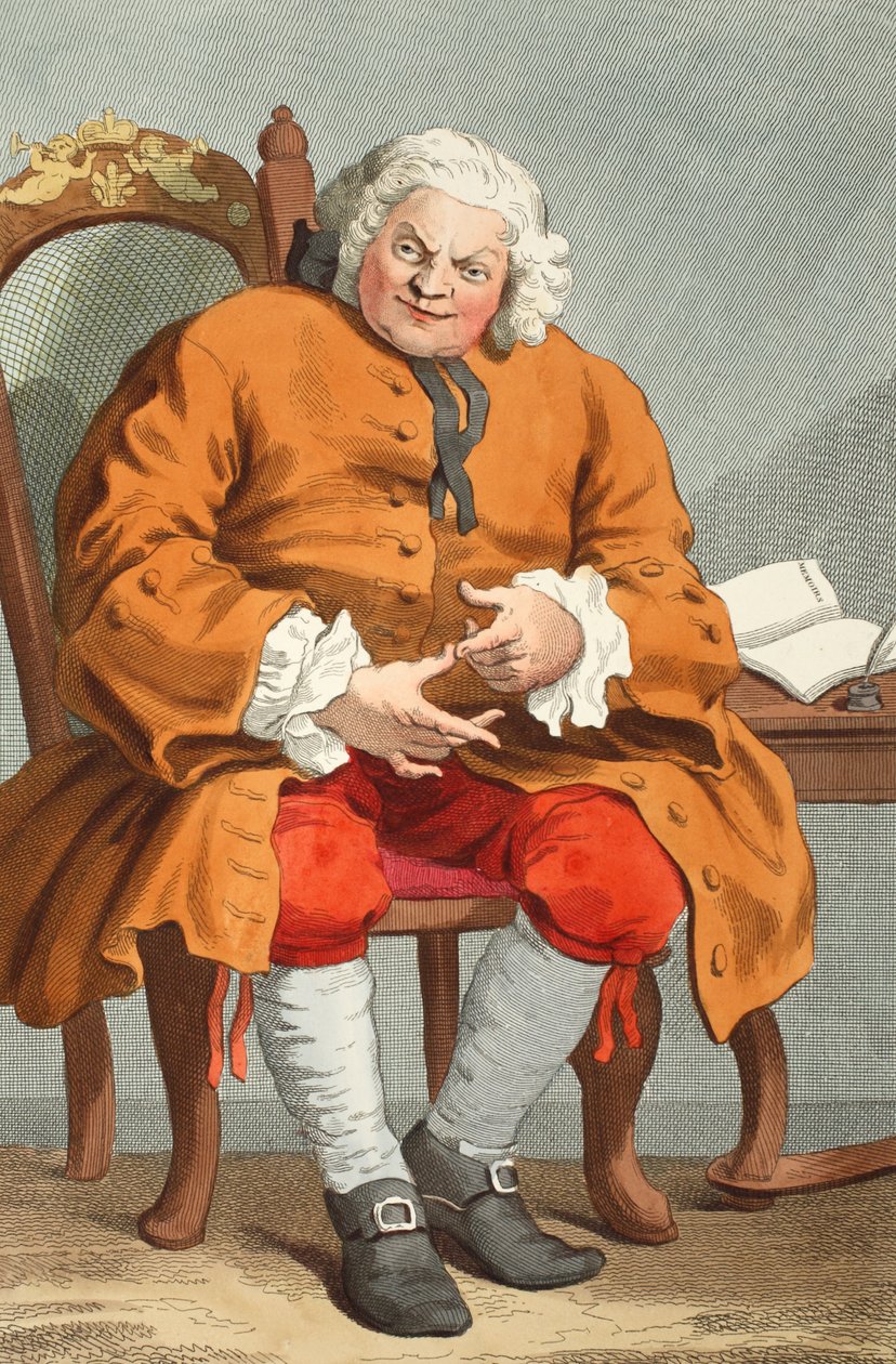 Portrett av Simon Fraser, Lord Lovat, 25. august 1746, illustrasjon fra 'Hogarth Restored: The Whole Works of the celebrated William Hogarth, re-graved by Thomas Cook', pub. 1812 (håndfarget gravering) av William Hogarth