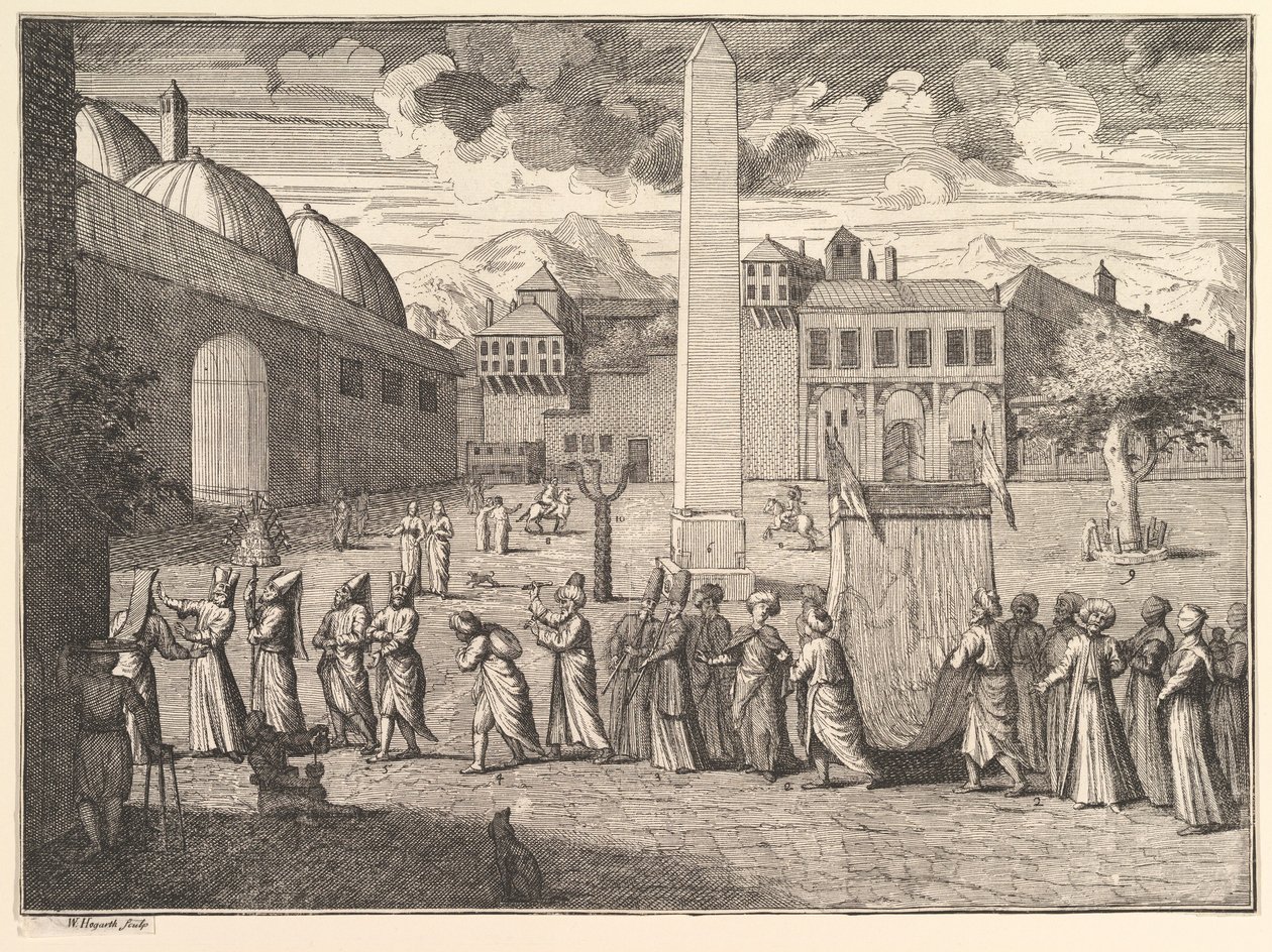 Prosesjon gjennom Hippodromen, Konstantinopel Aubry de La Mottrayes reiser gjennom..., 1723-24. av William Hogarth