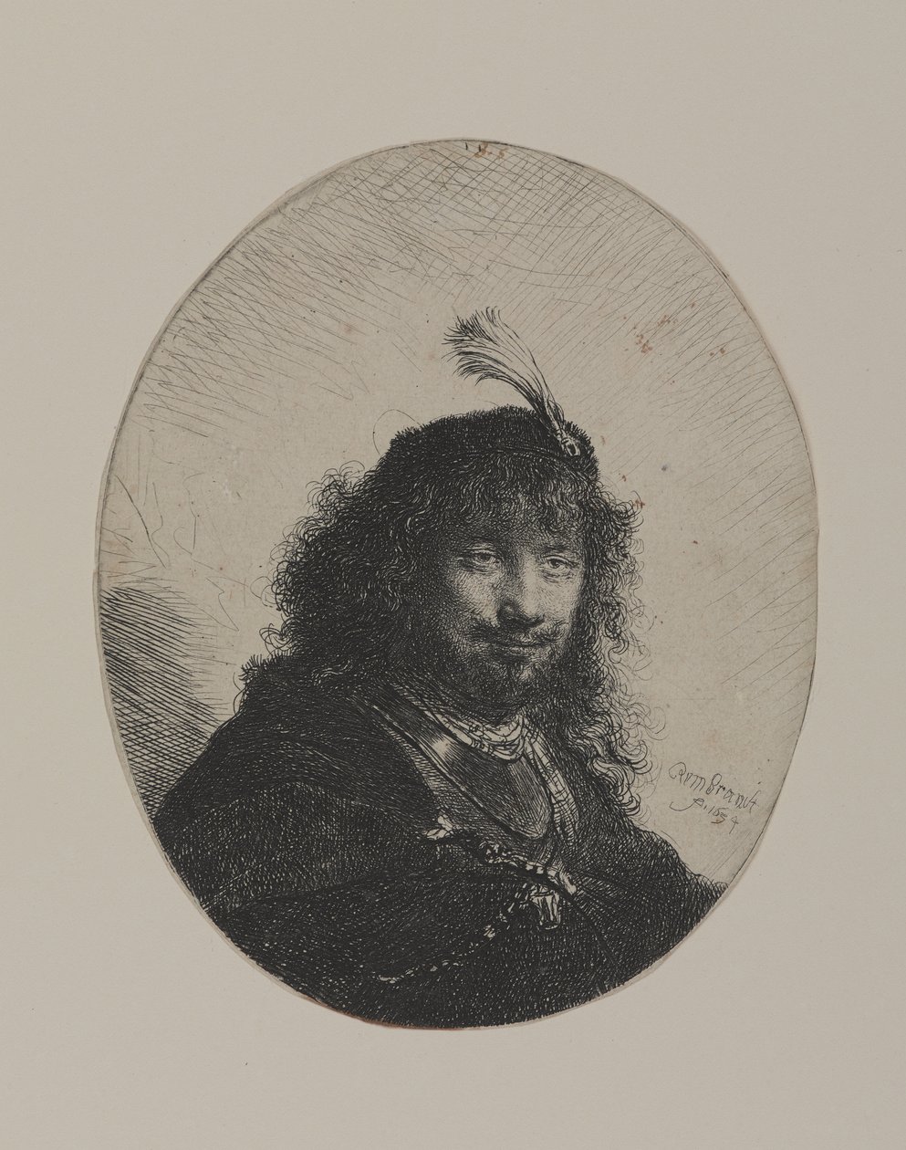 Rembrandt med plymerhette og senket sabel av William Hogarth