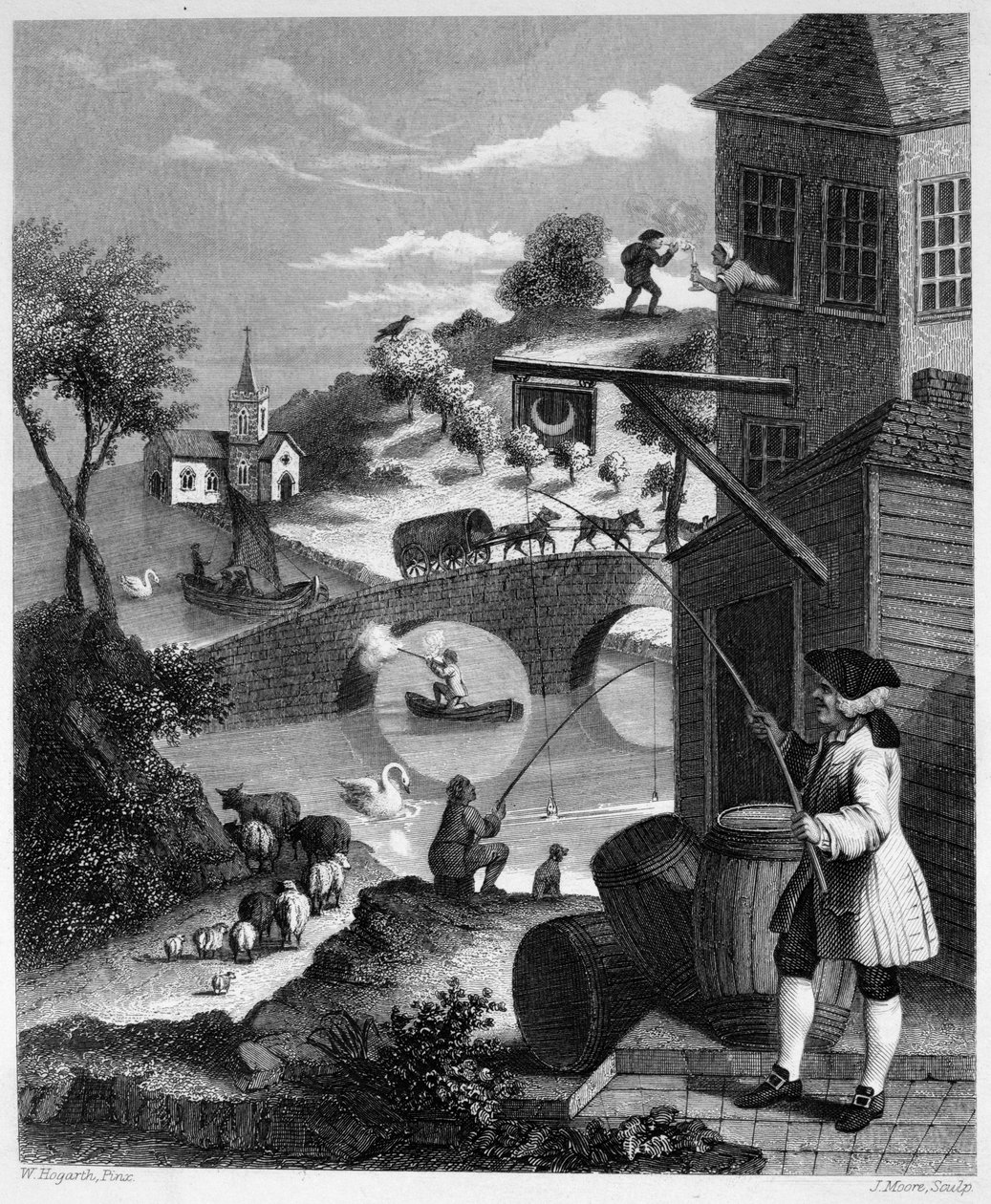 Satire på falskt perspektiv av William Hogarth