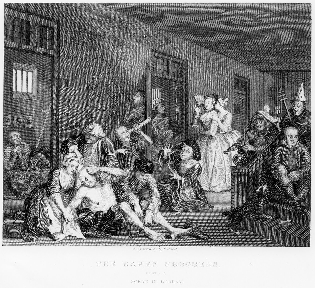 Scene i Bedlam, plate VIII, fra A Rake